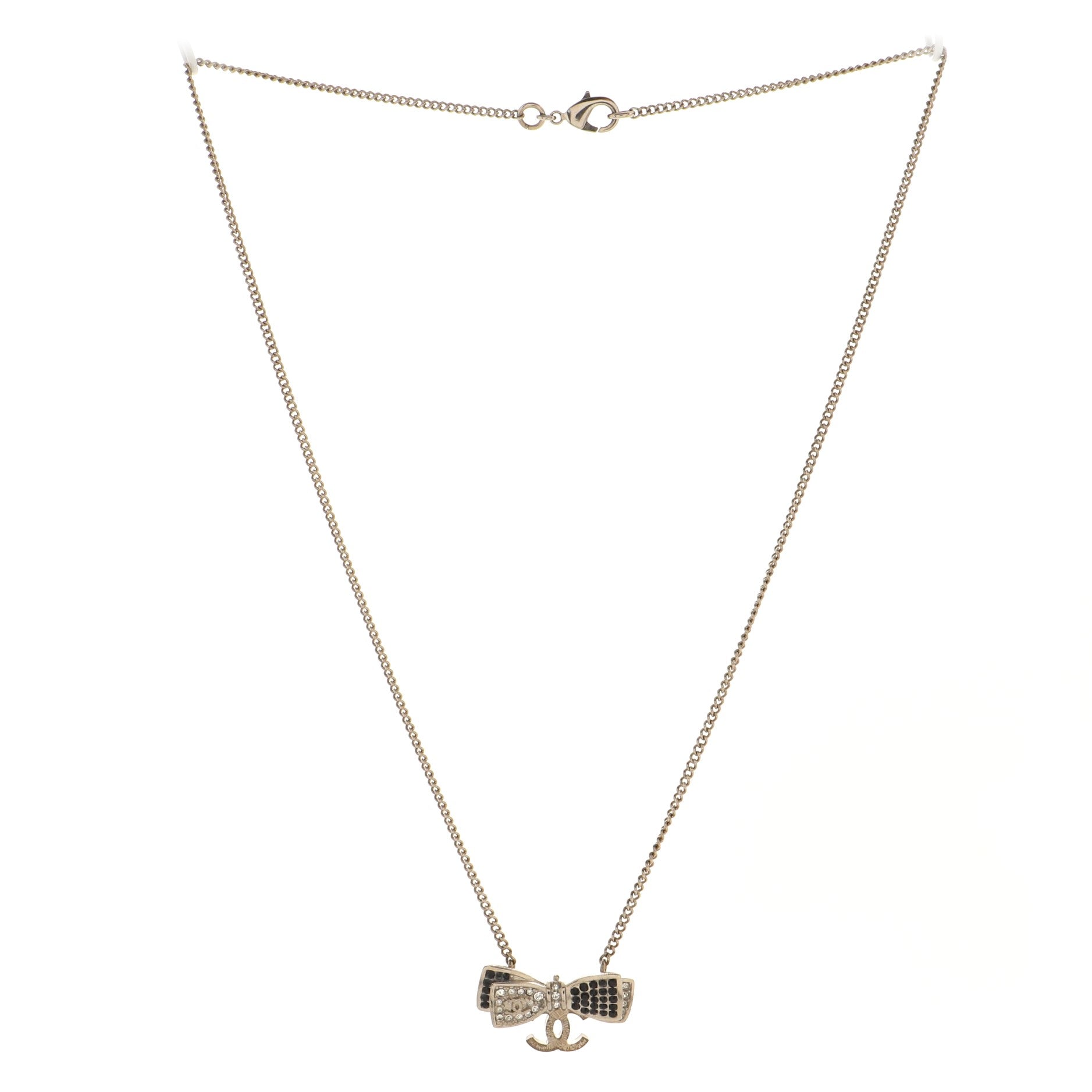 CC Bow Drop Pendant Necklace Metal with Crystals