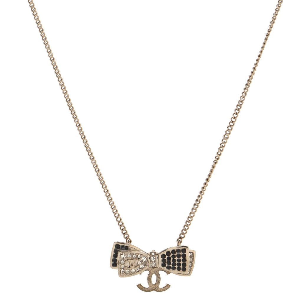 CC Bow Drop Pendant Necklace Metal with Crystals