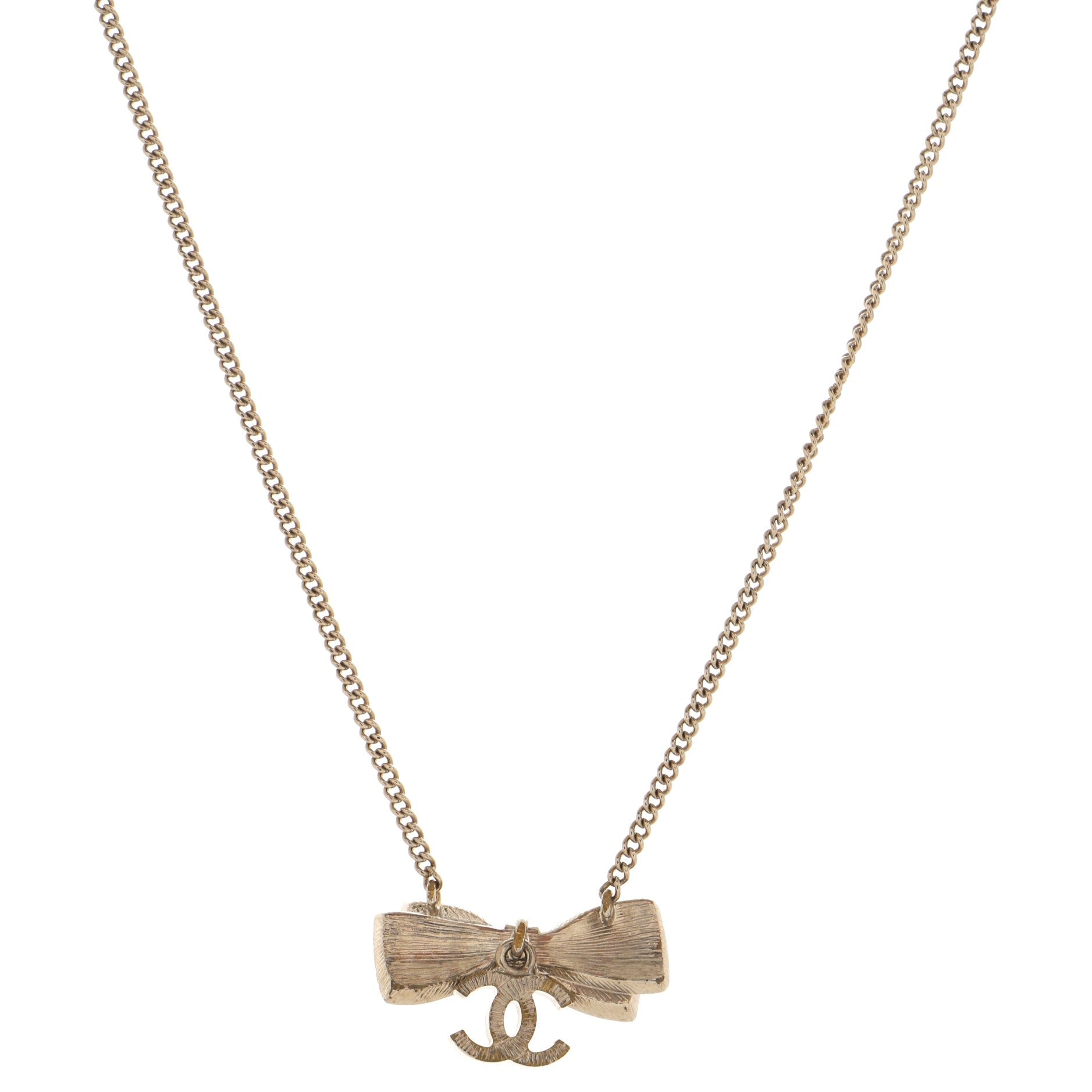 CC Bow Drop Pendant Necklace Metal with Crystals