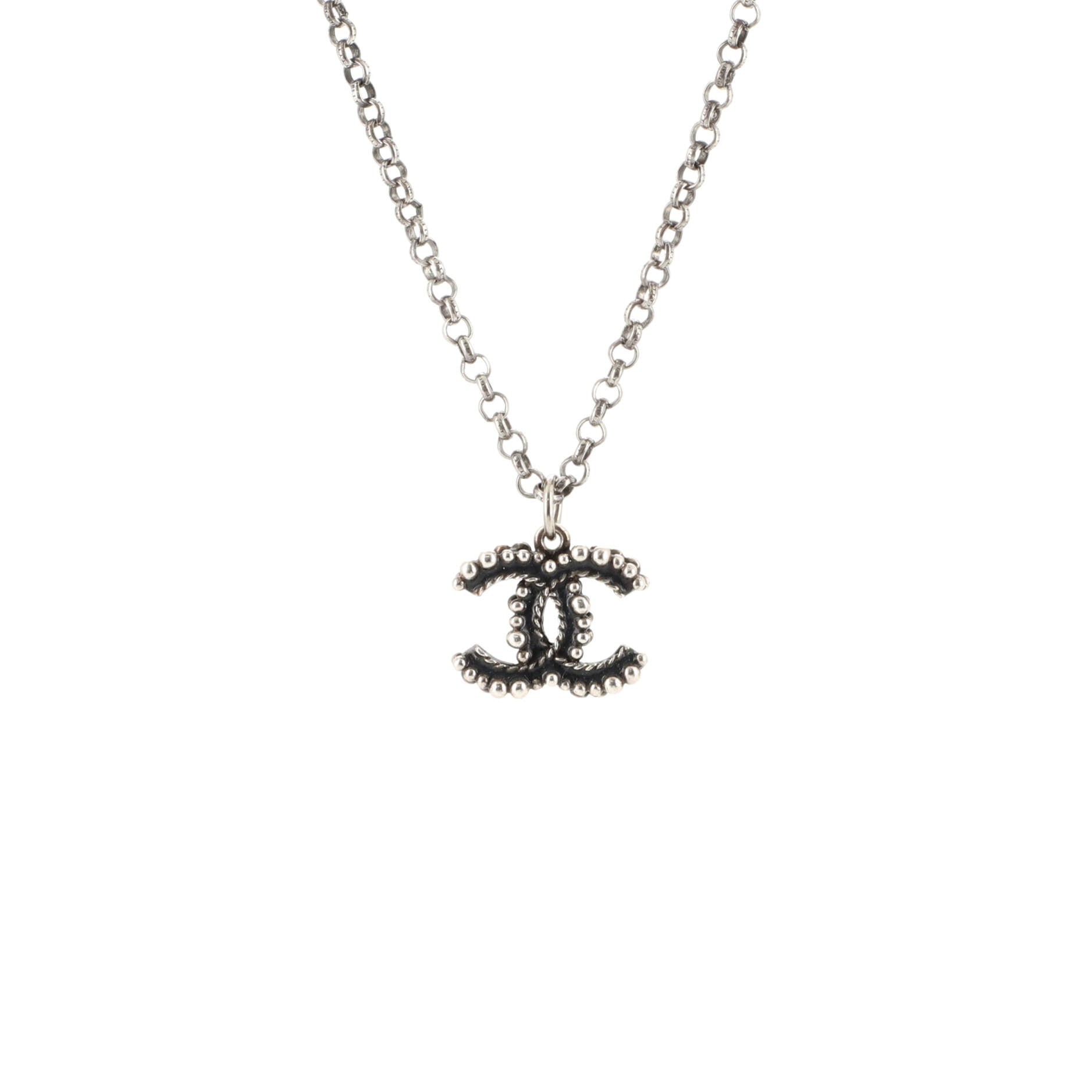 CC Pendant Necklace Metal with Enamel and Crystals