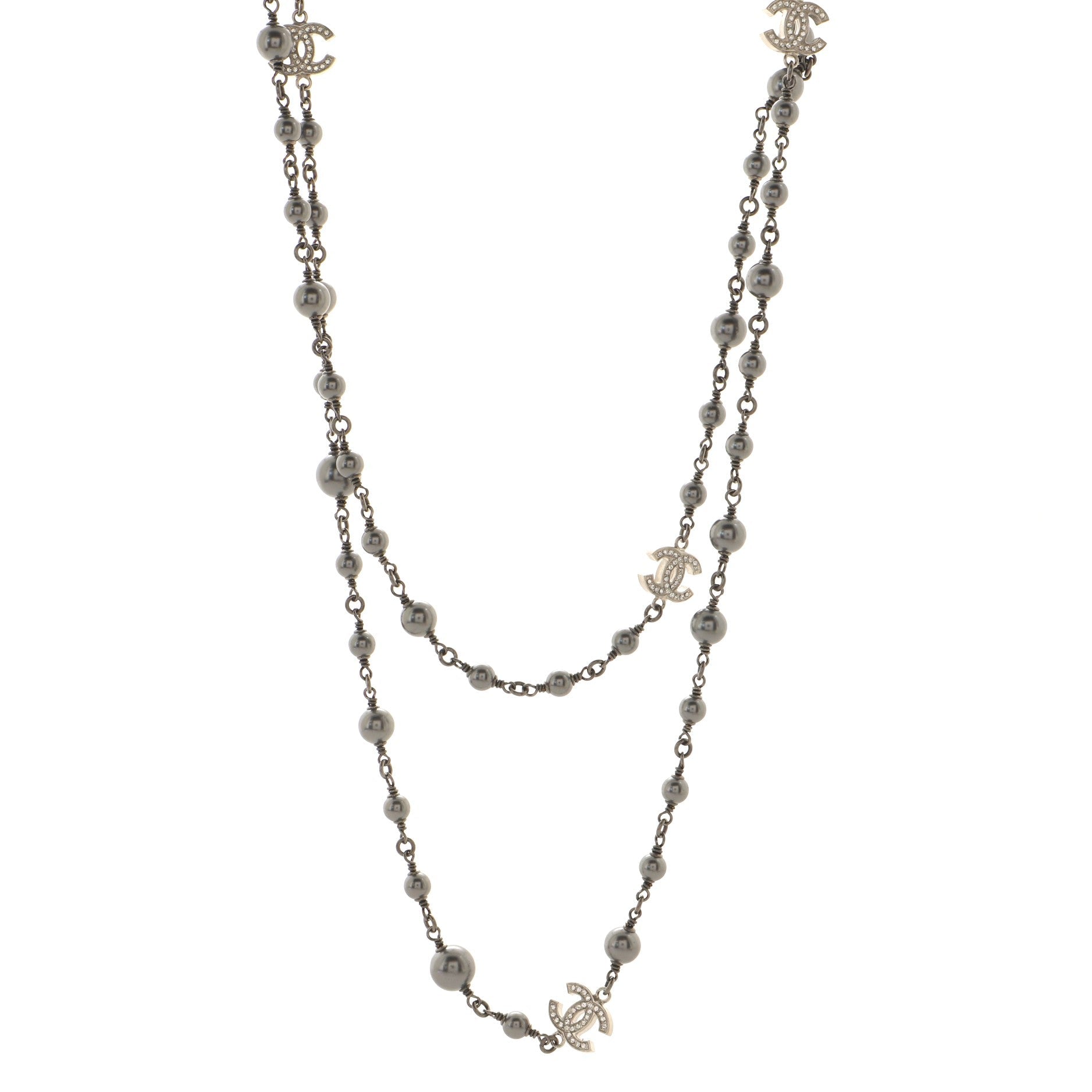 CC Station Long Necklace Ruthenium with Beads and Crystals