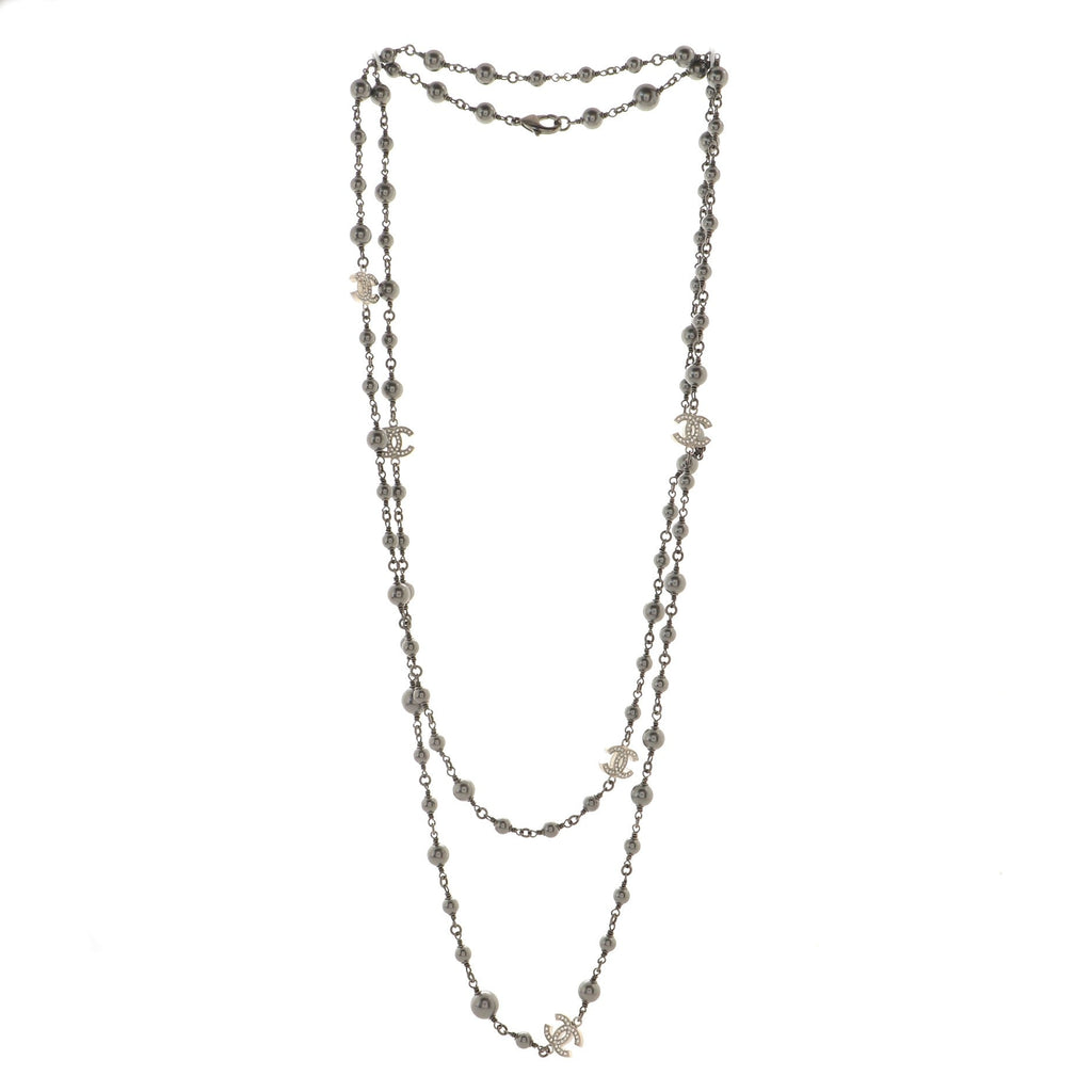 CC Station Long Necklace Ruthenium with Beads and Crystals