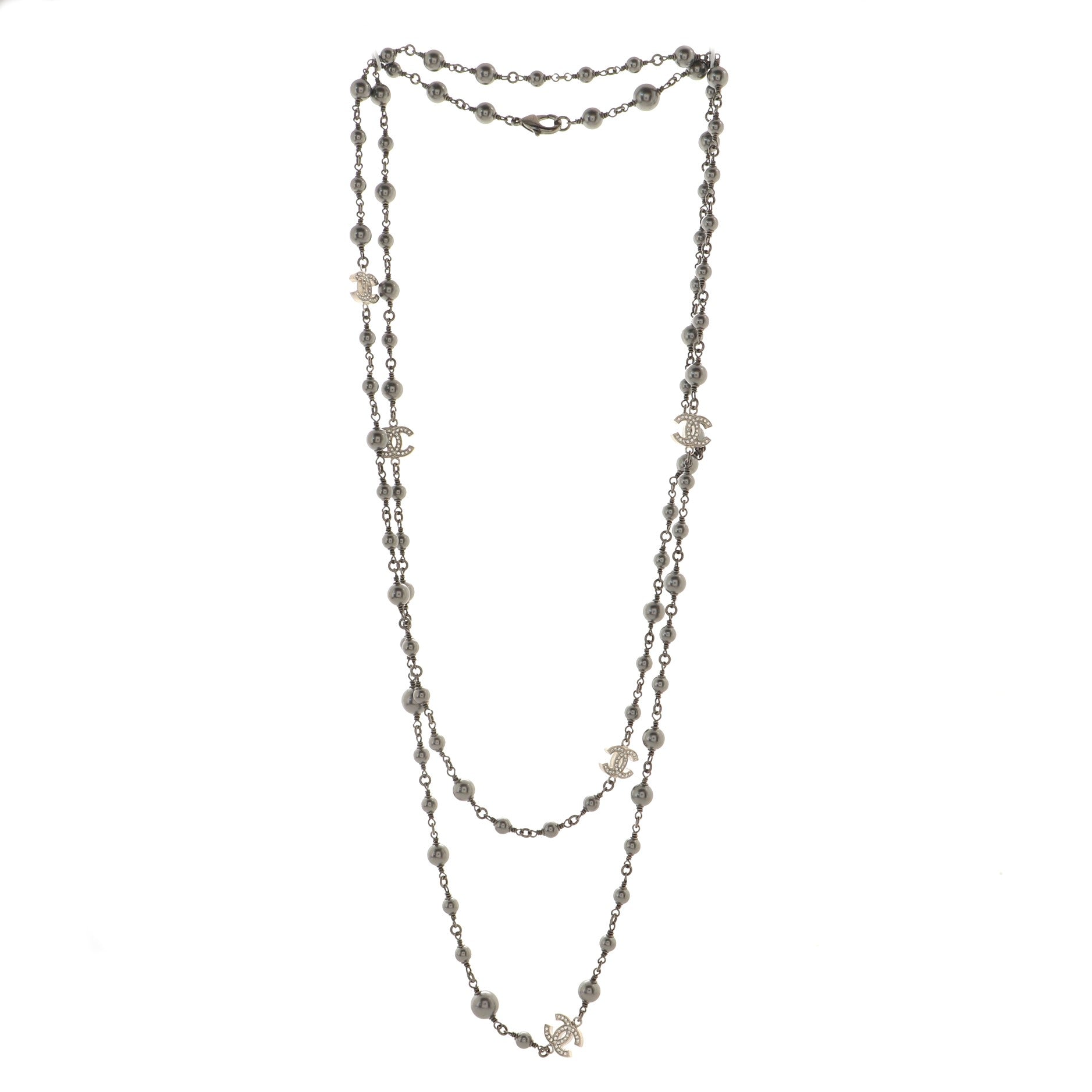 CC Station Long Necklace Ruthenium with Beads and Crystals
