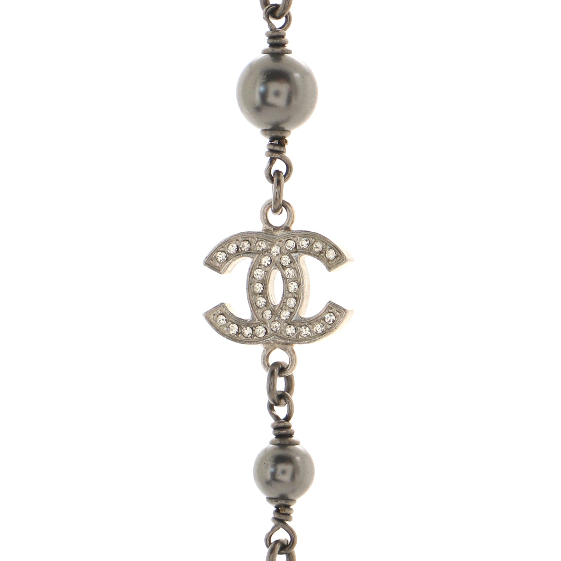 CC Station Long Necklace Ruthenium with Beads and Crystals