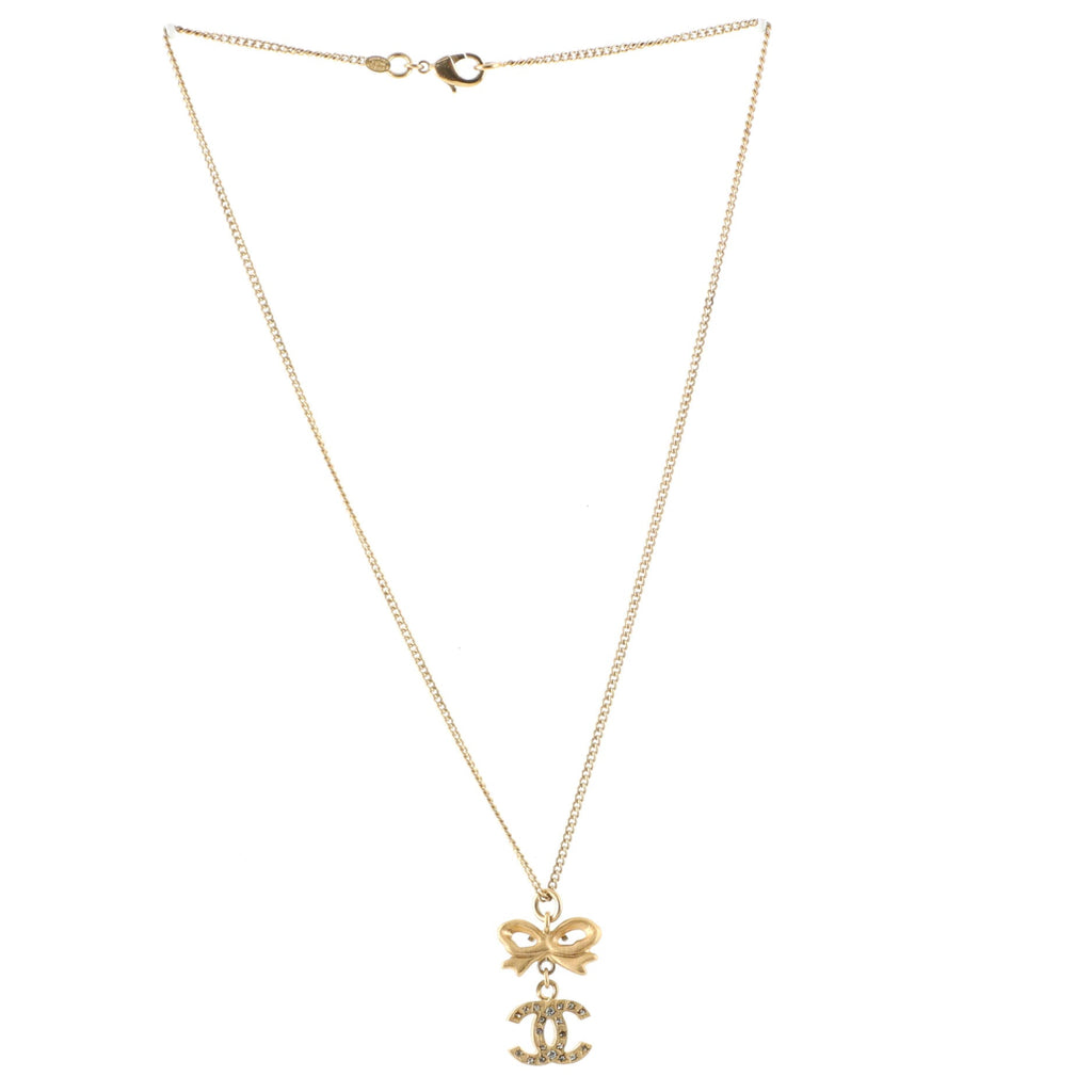 CC Bow Drop Pendant Necklace Metal with Crystals