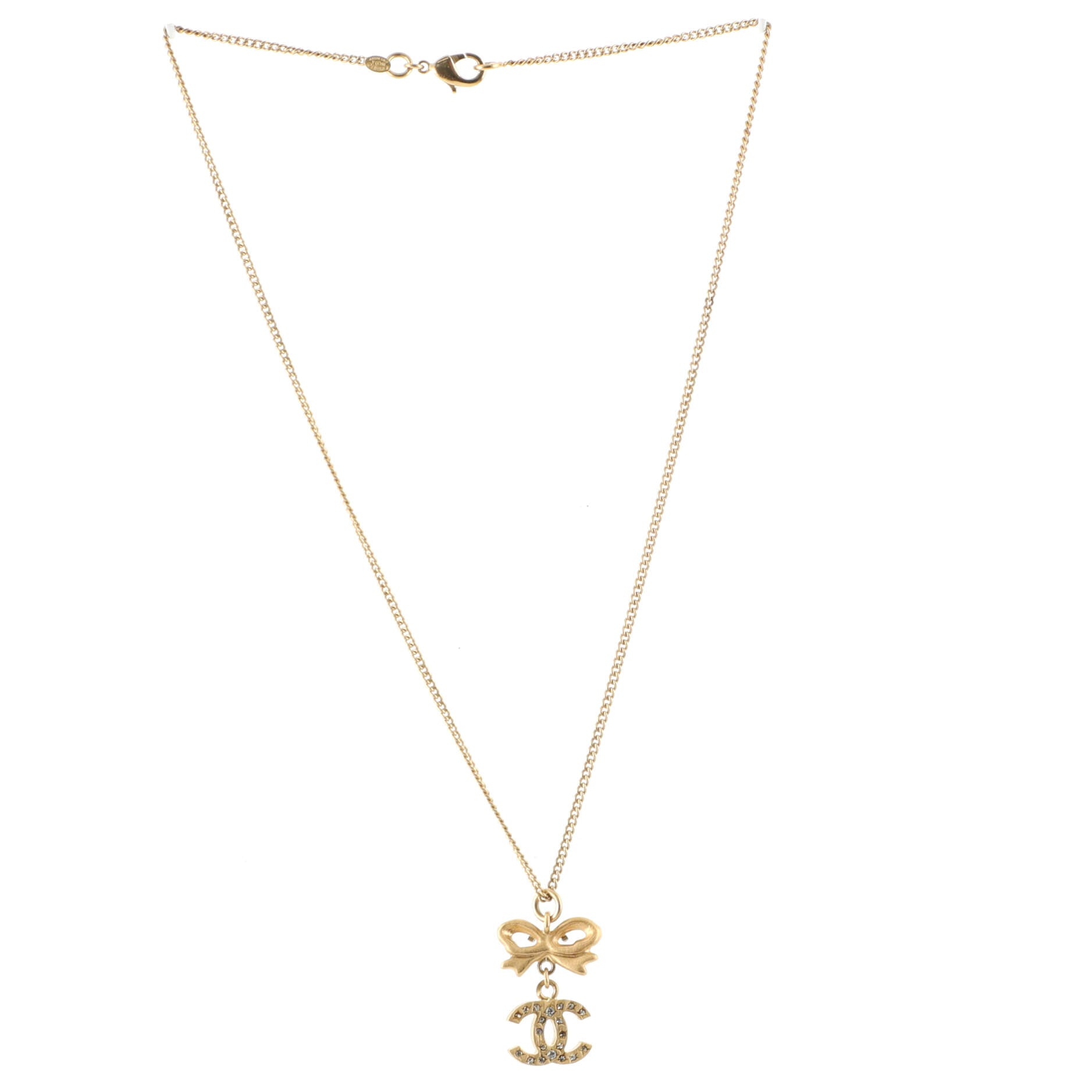CC Bow Drop Pendant Necklace Metal with Crystals