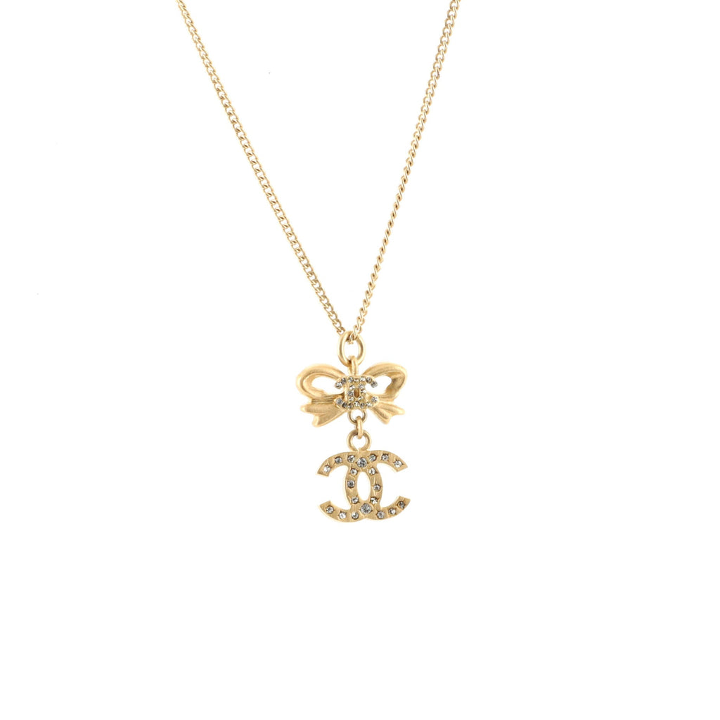 CC Bow Drop Pendant Necklace Metal with Crystals