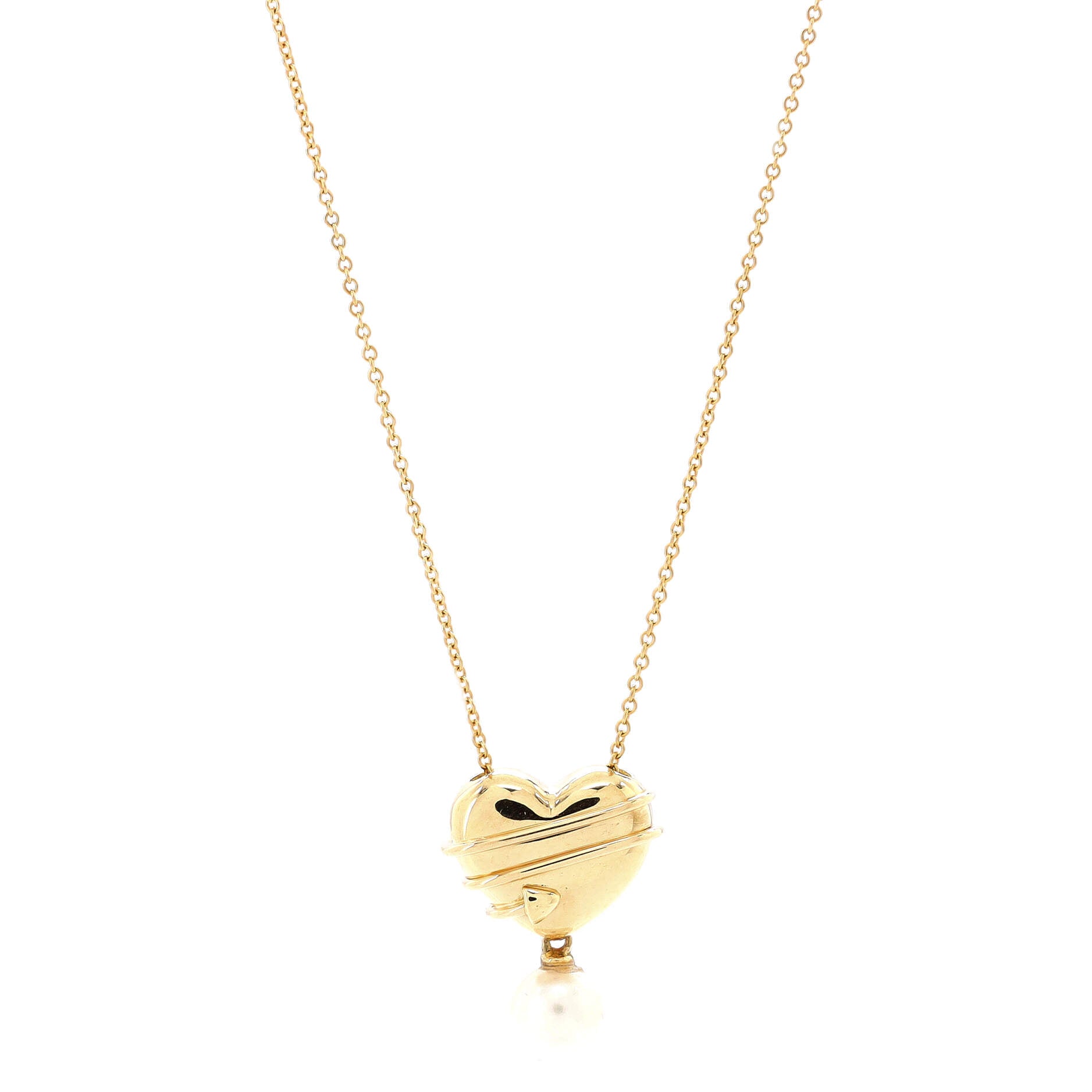 Heart & Arrow Pendant Necklace 18K Yellow Gold with Pearl