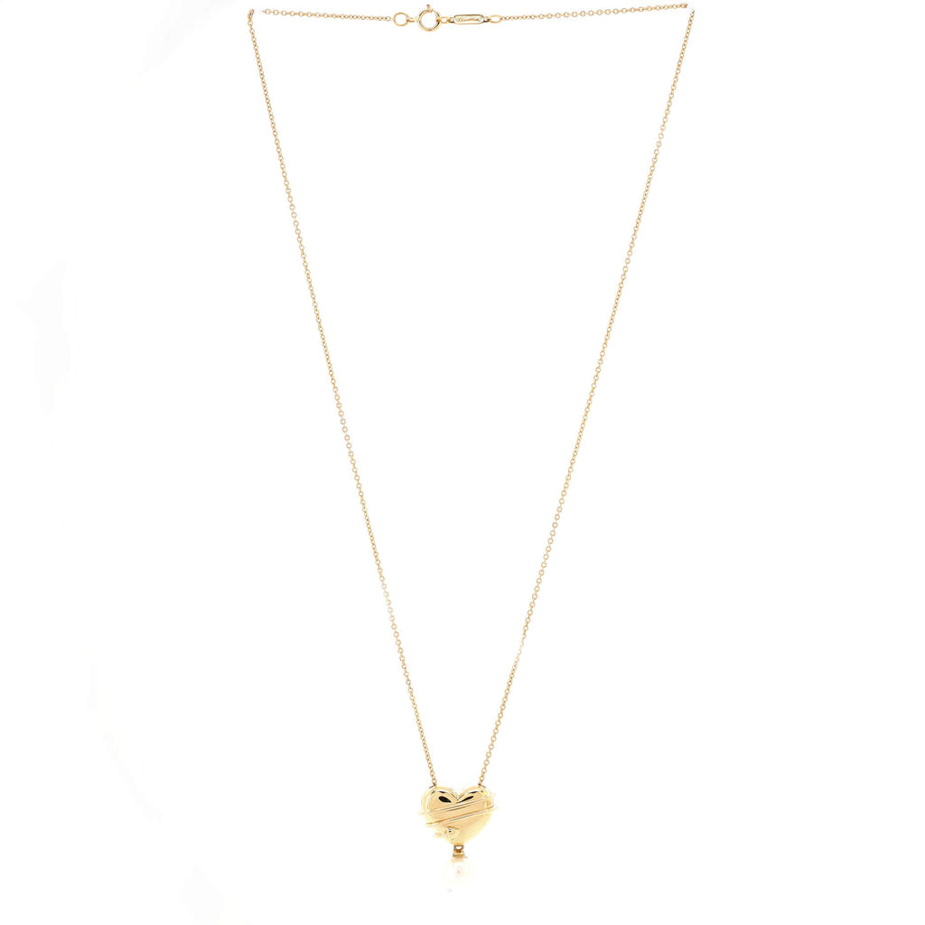 Heart & Arrow Pendant Necklace 18K Yellow Gold with Pearl