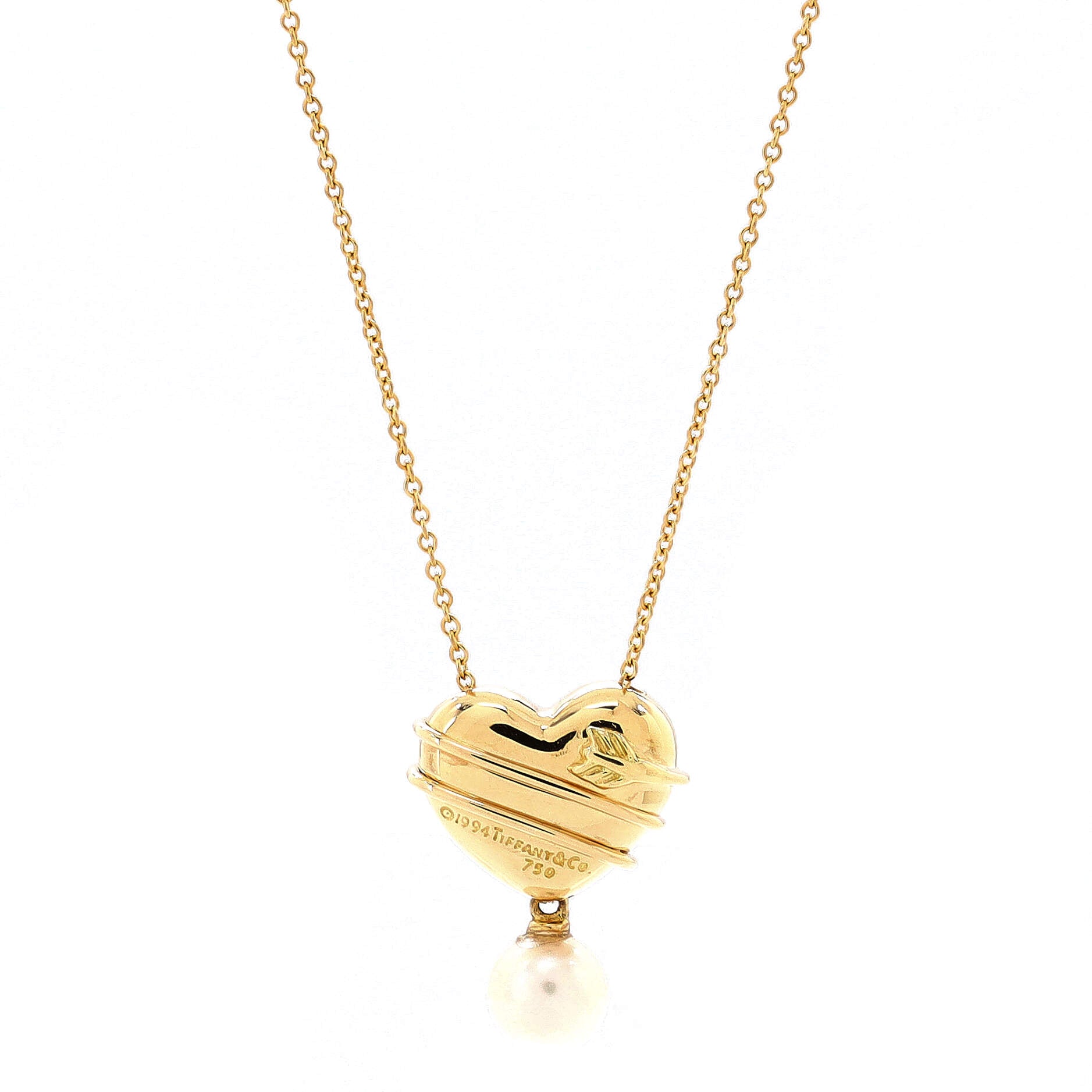Heart & Arrow Pendant Necklace 18K Yellow Gold with Pearl
