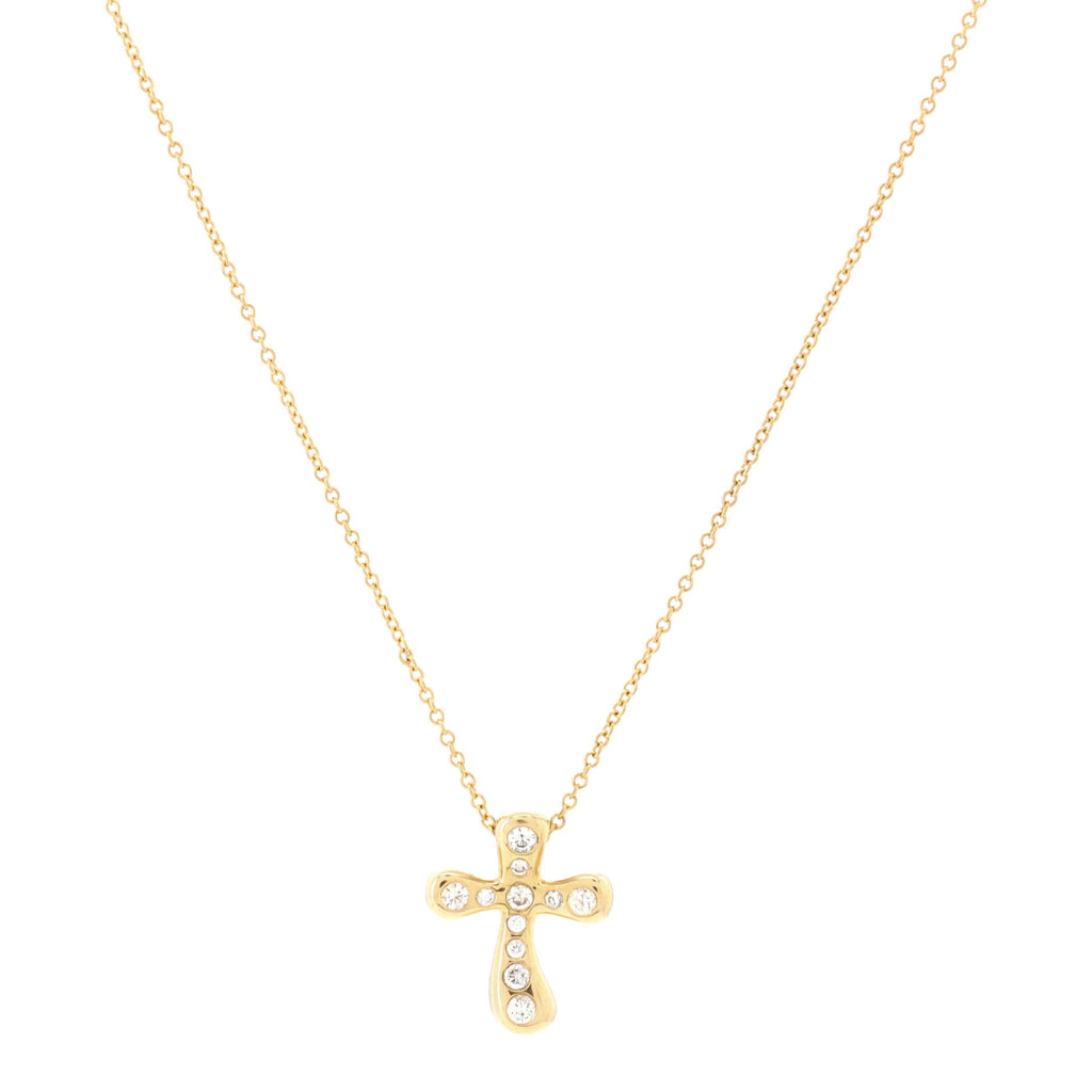 Elsa Peretti Cross Pendant Necklace 18K Yellow Gold with Diamonds