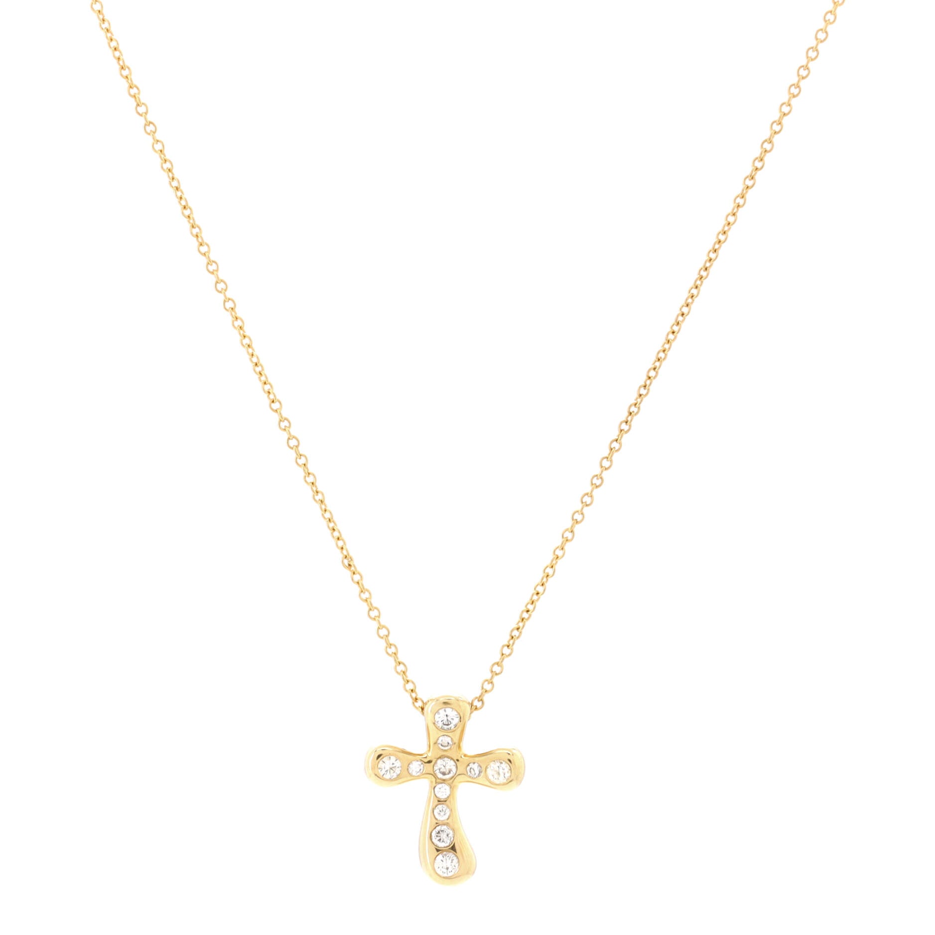 Elsa Peretti Cross Pendant Necklace 18K Yellow Gold with Diamonds