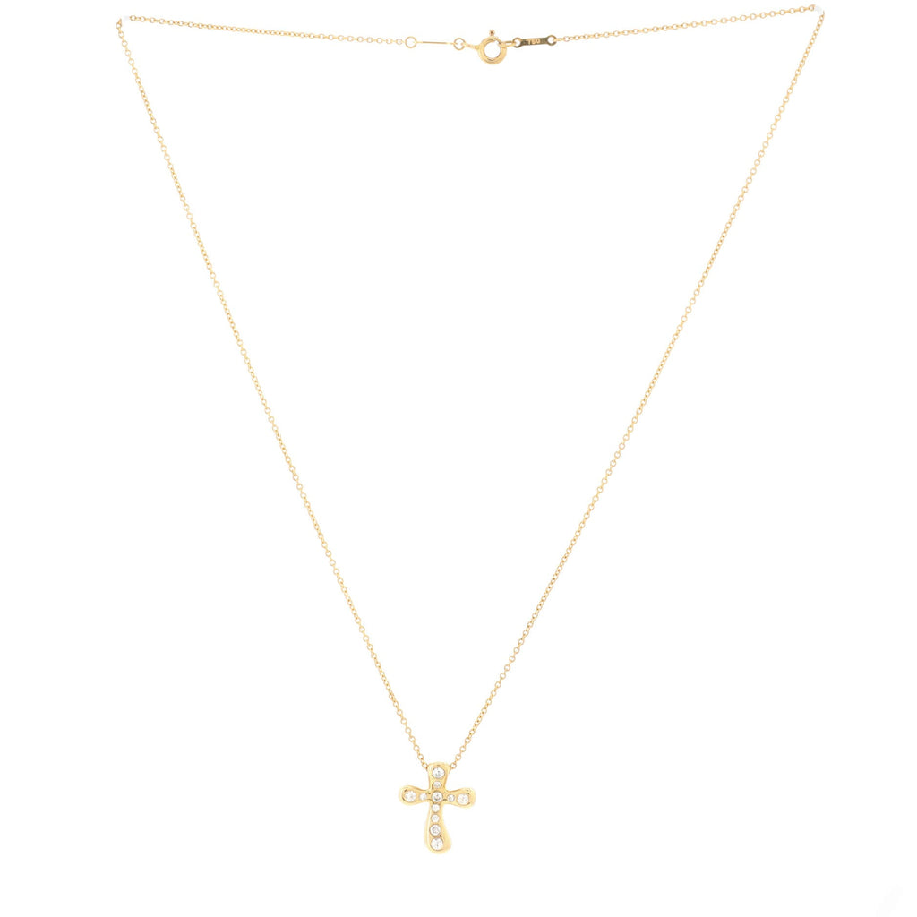 Elsa Peretti Cross Pendant Necklace 18K Yellow Gold with Diamonds