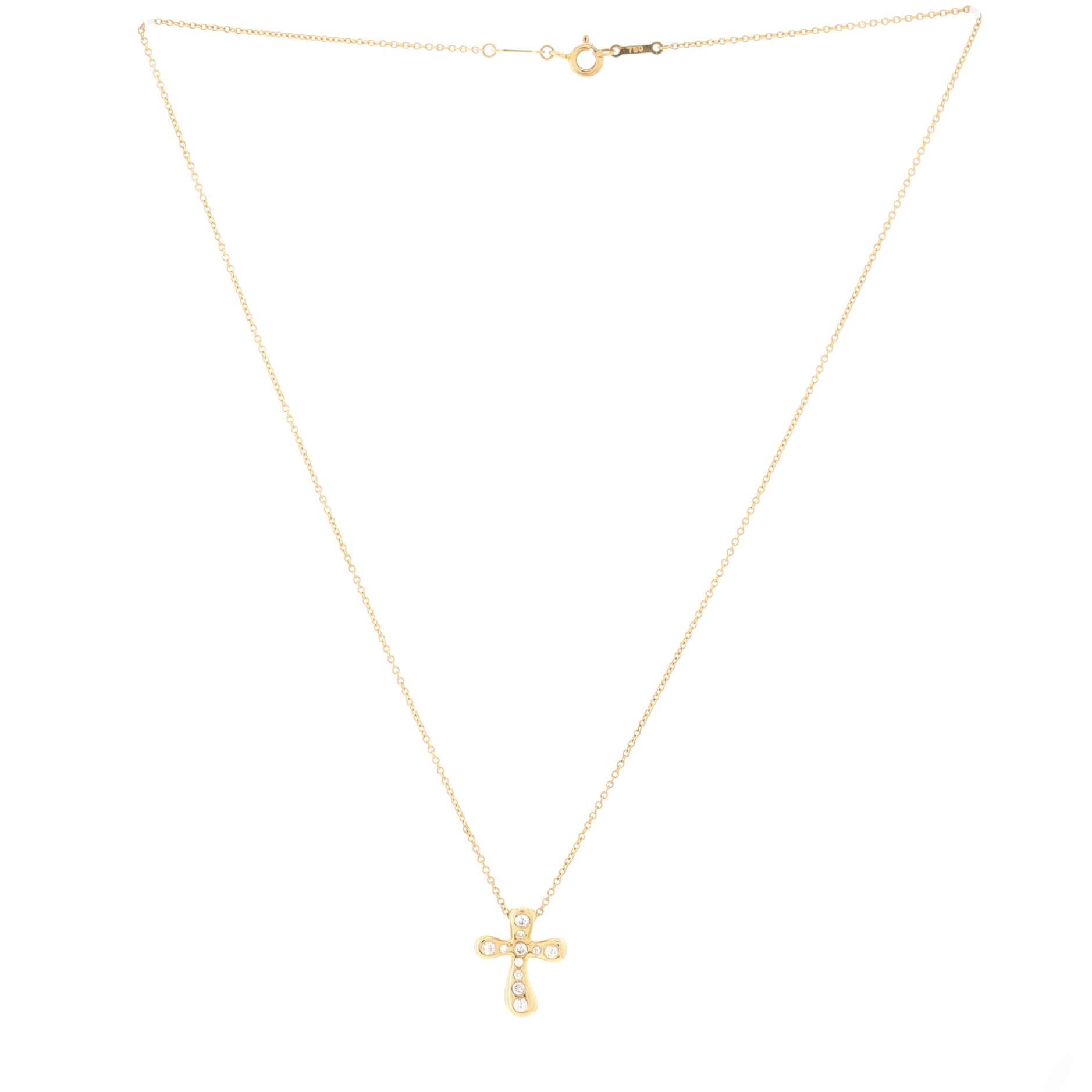 Elsa Peretti Cross Pendant Necklace 18K Yellow Gold with Diamonds