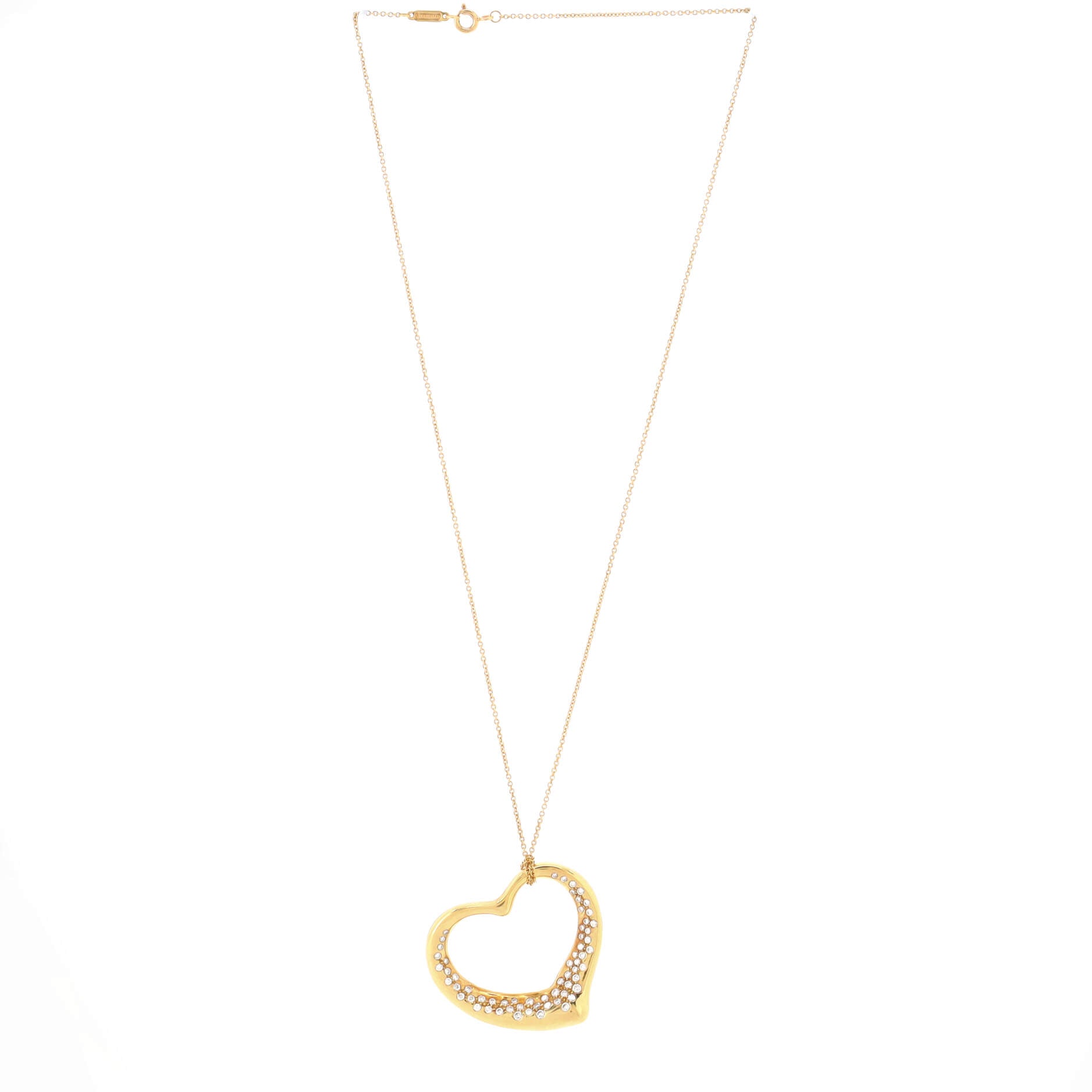 Elsa Peretti Open Heart Pendant Necklace 18K Yellow Gold with Pave Diamonds 36mm