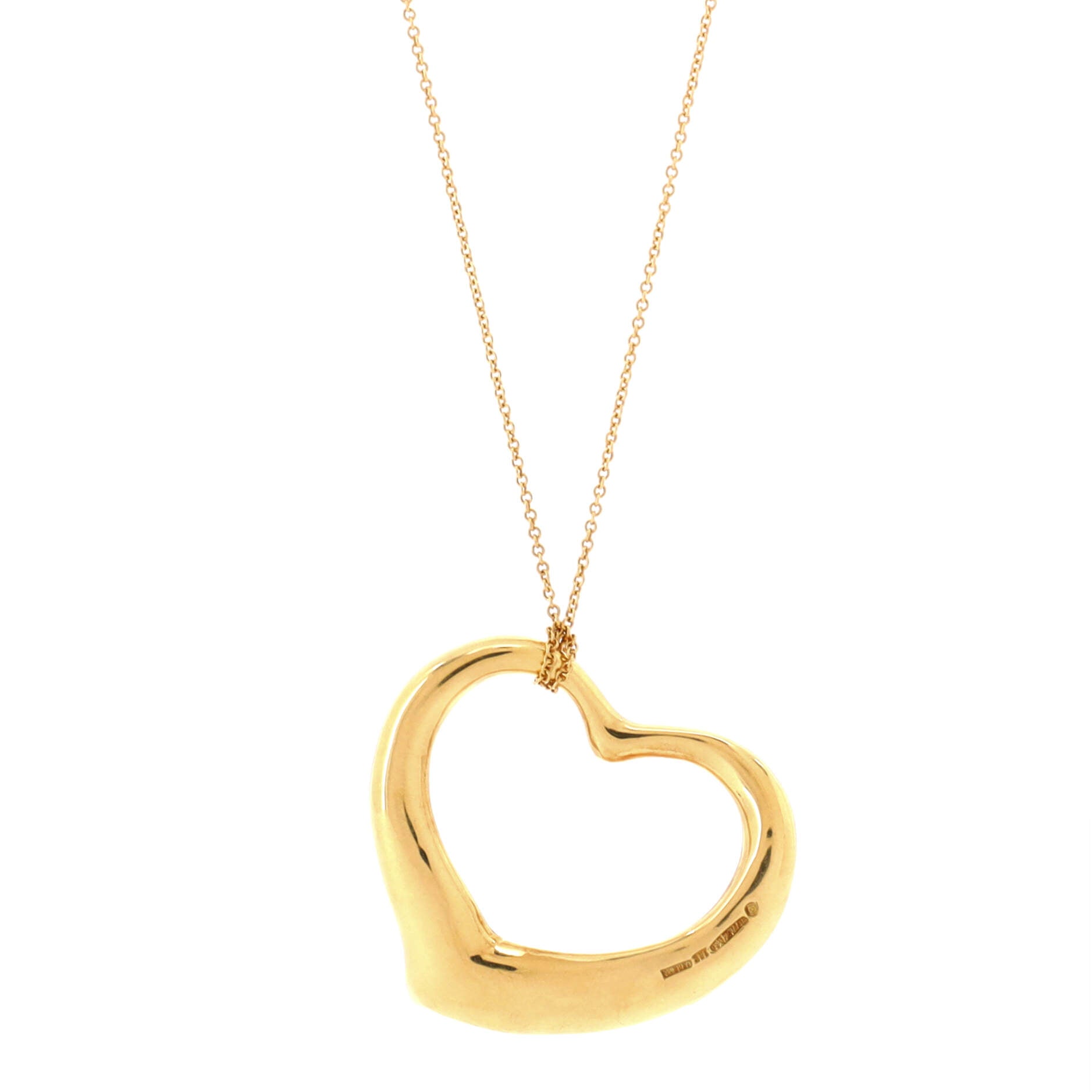 Elsa Peretti Open Heart Pendant Necklace 18K Yellow Gold with Pave Diamonds 36mm