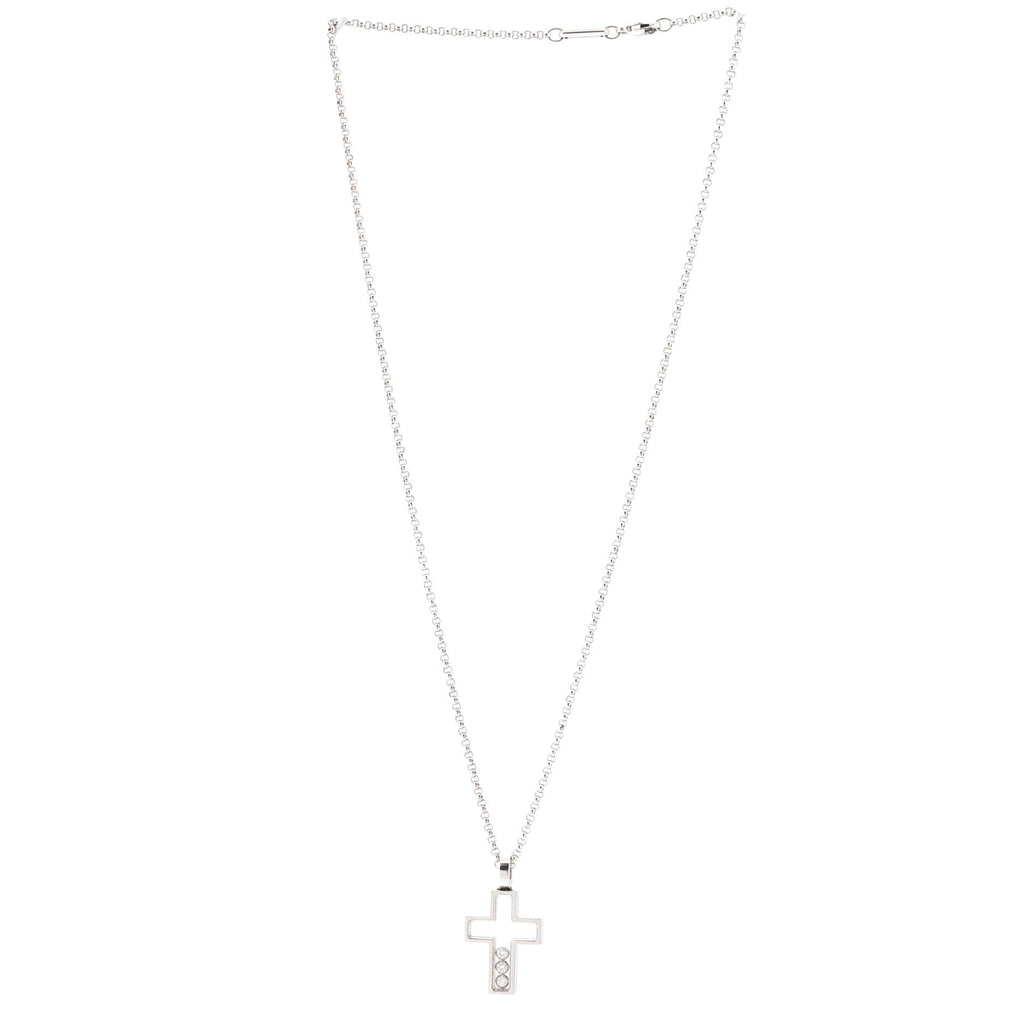 Happy 3 Diamonds Cross Pendant Necklace 18K White Gold with Floating Diamonds