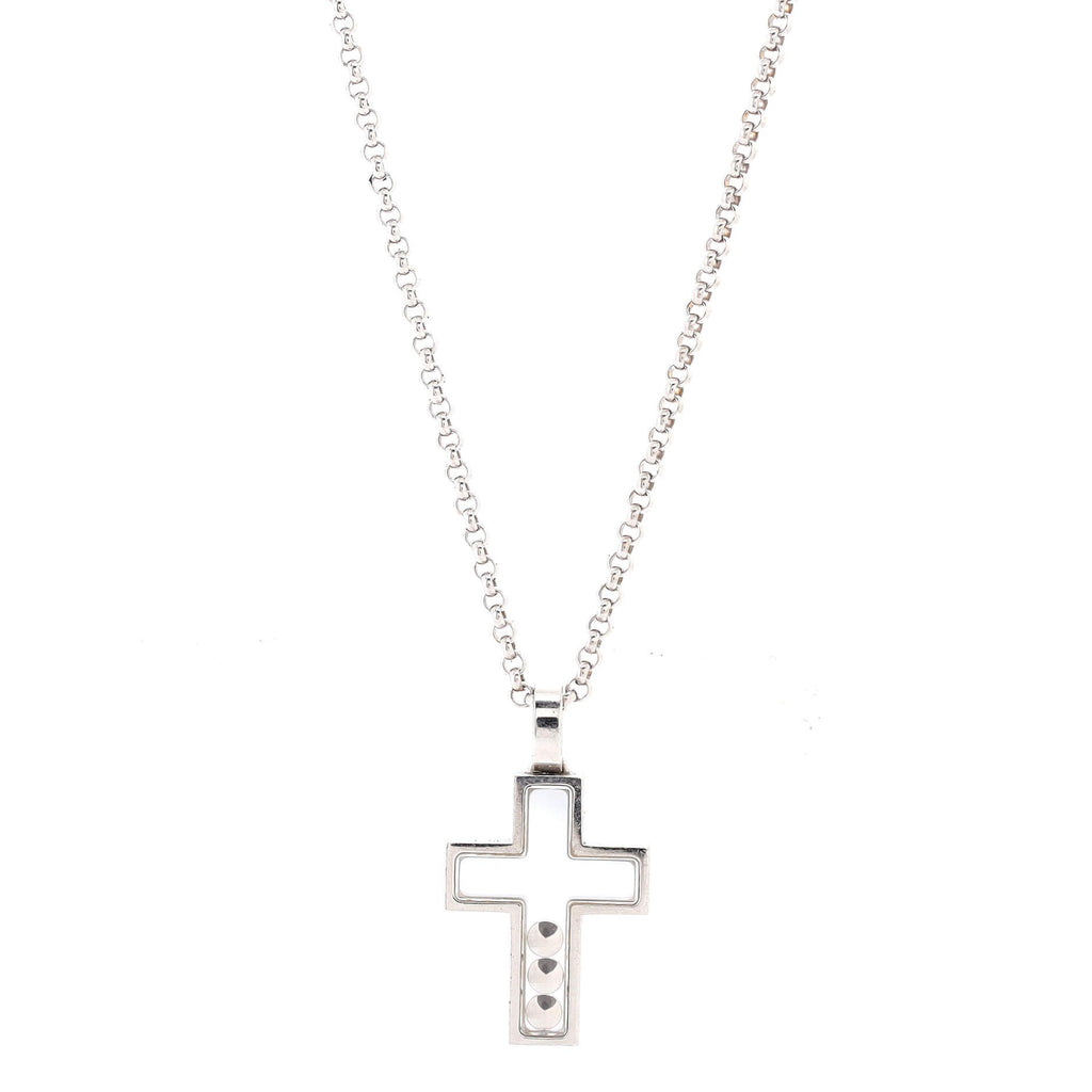 Happy 3 Diamonds Cross Pendant Necklace 18K White Gold with Floating Diamonds