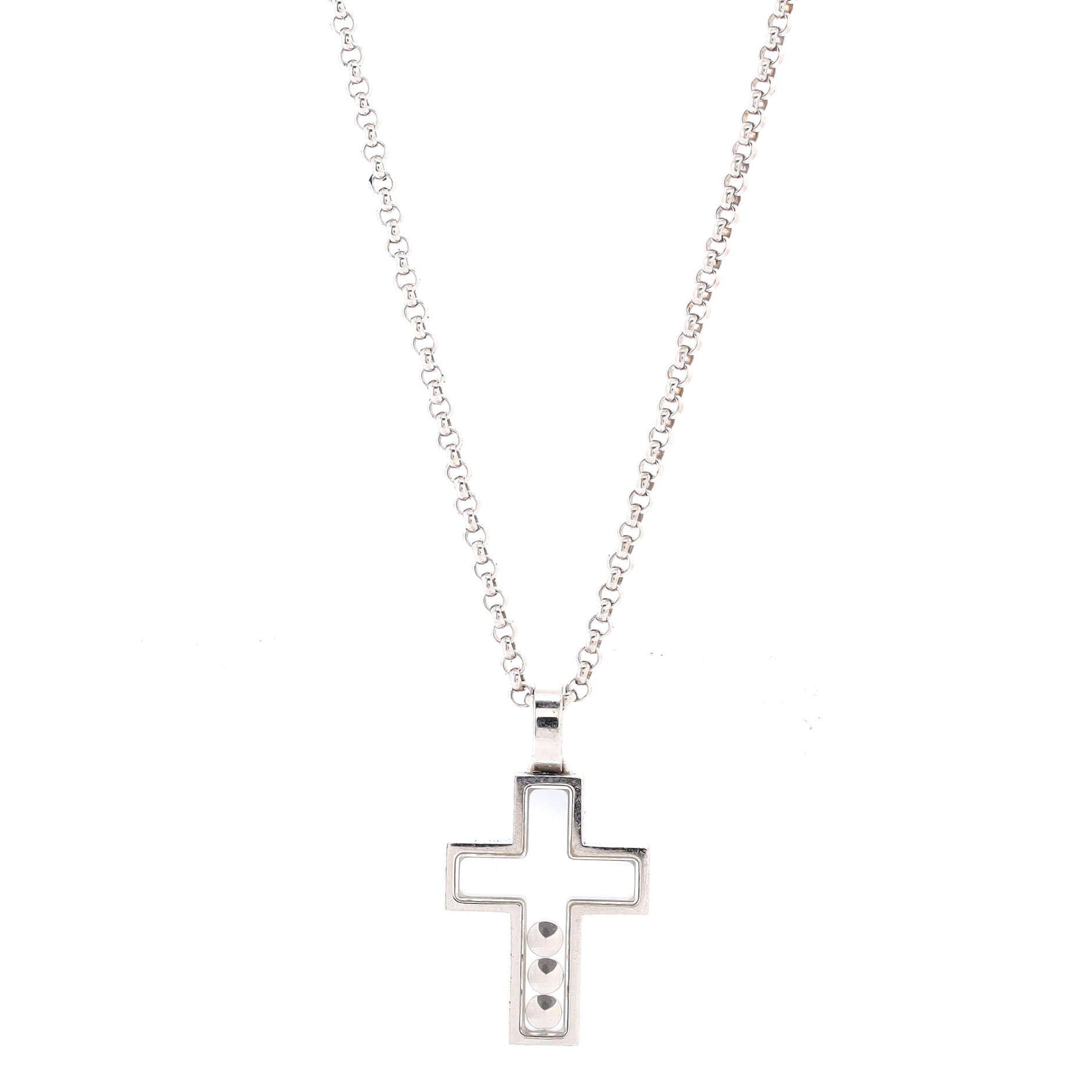 Happy 3 Diamonds Cross Pendant Necklace 18K White Gold with Floating Diamonds