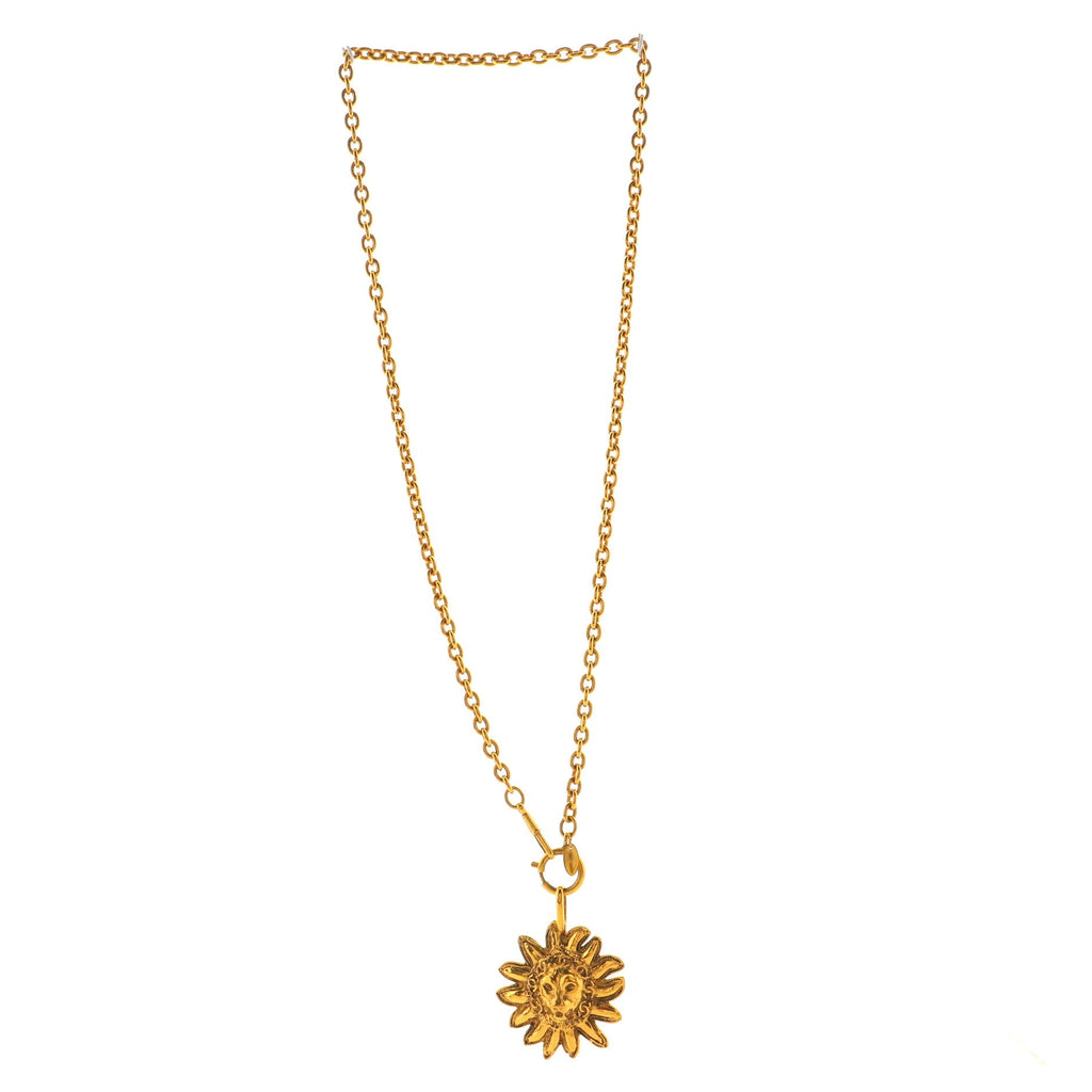 Vintage Sunburst Lion Head Pendant Necklace Metal