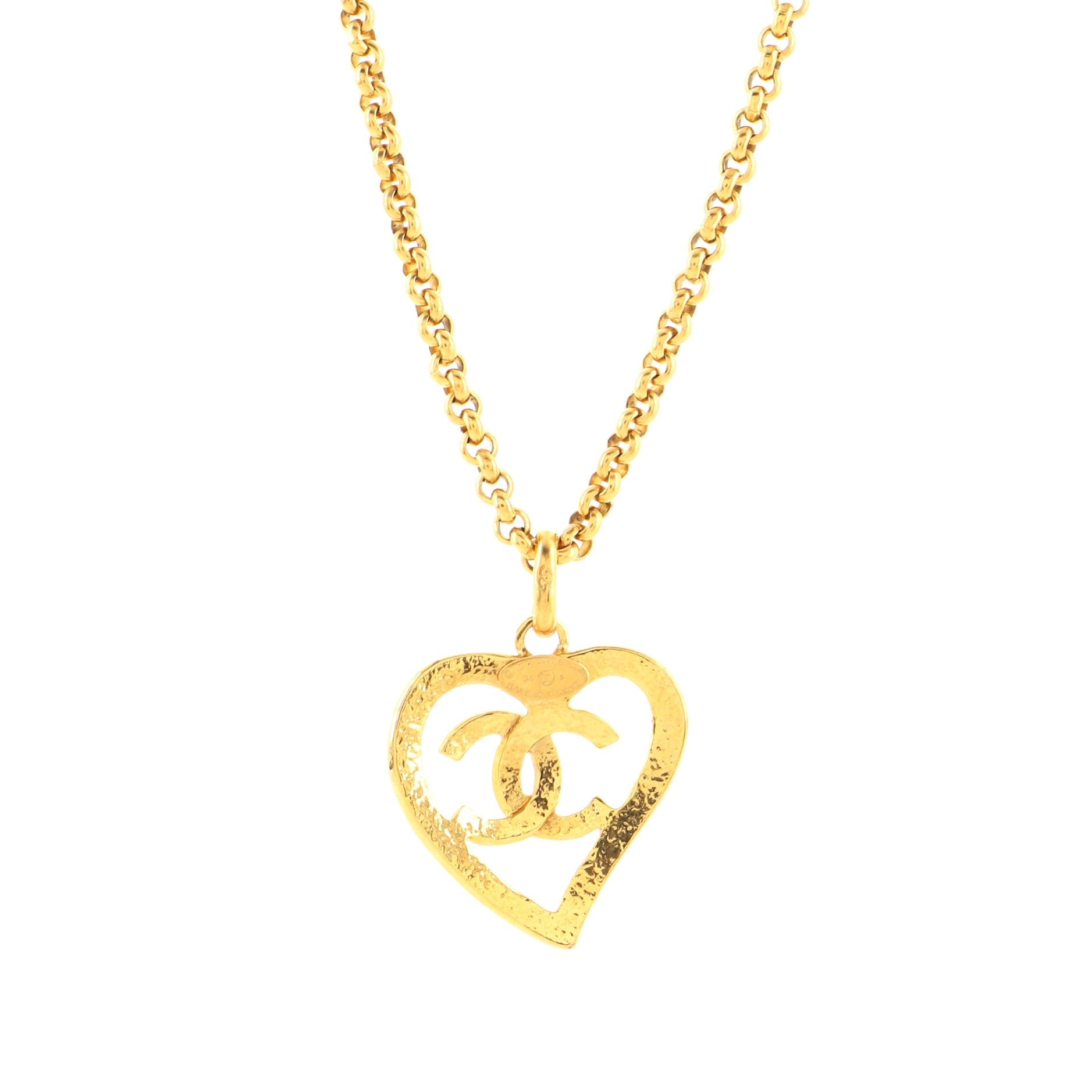 Vintage CC Heart Pendant Long Necklace Metal