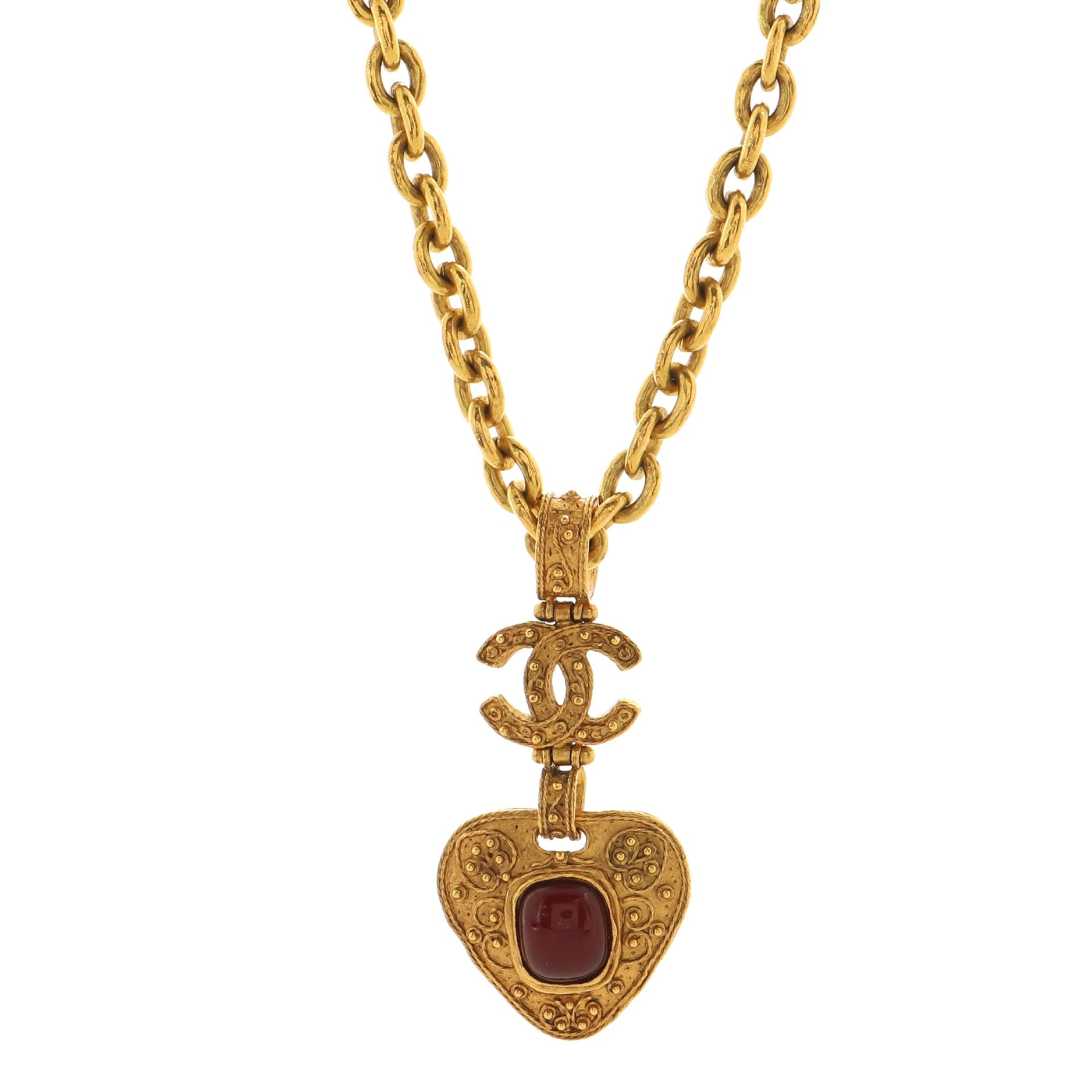 Vintage CC Pendant Drop Necklace Metal with Gripoix