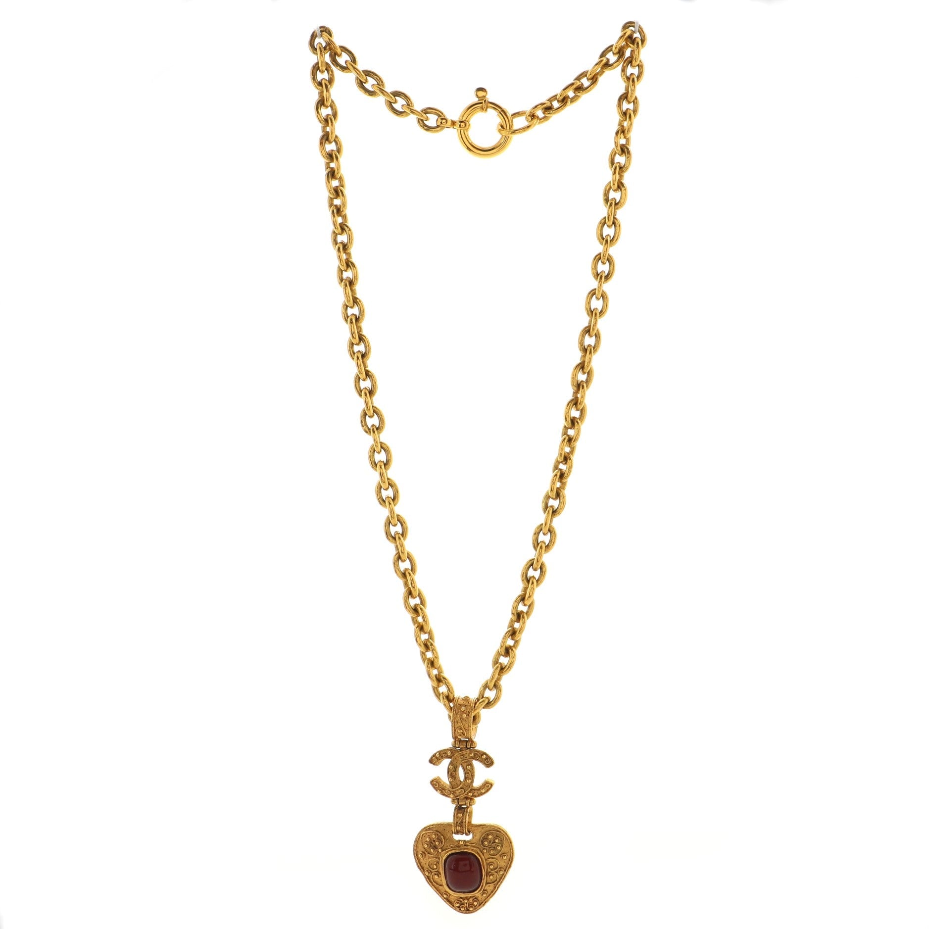Vintage CC Pendant Drop Necklace Metal with Gripoix