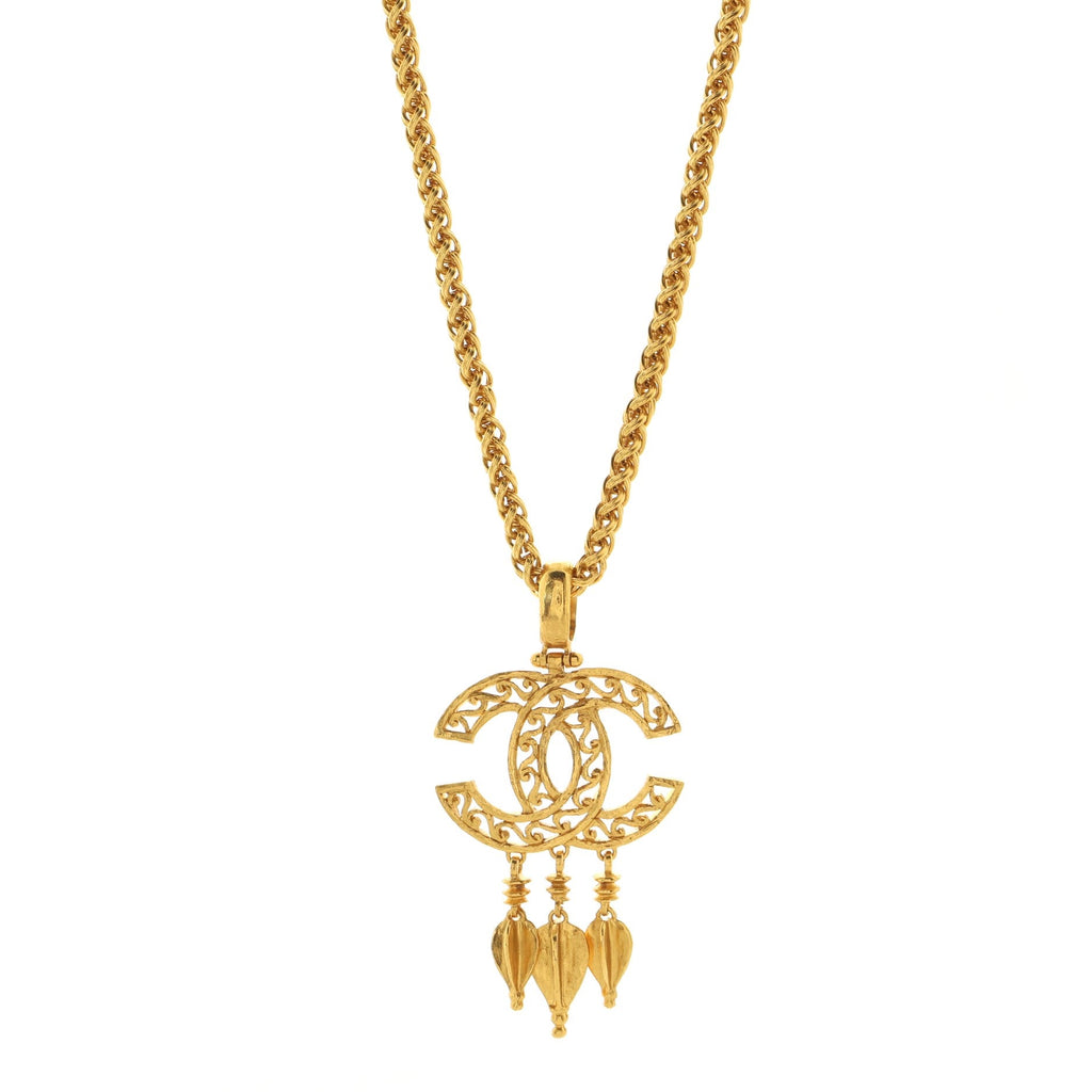 Vintage CC Fringe Pendant Necklace Metal