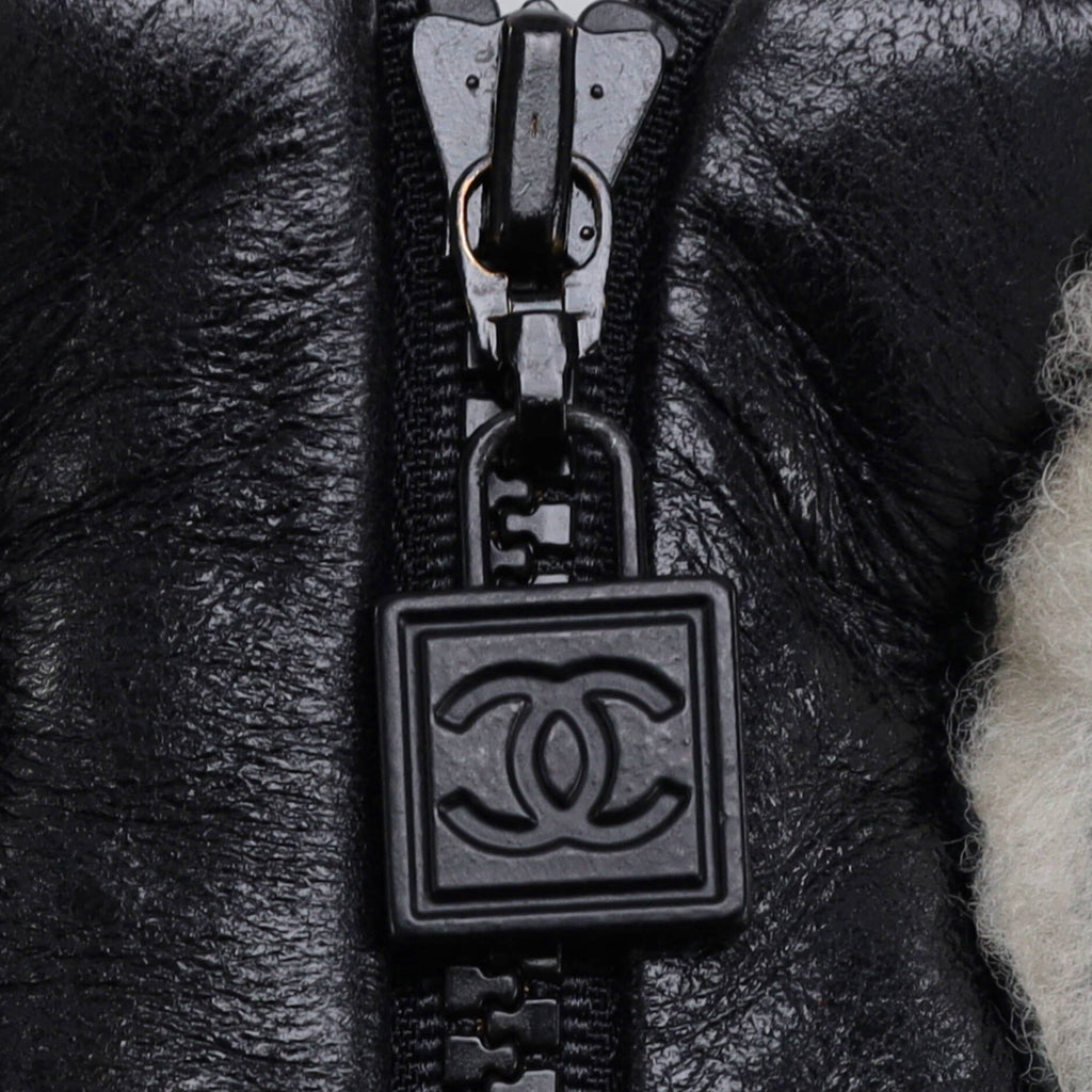 Women's Vintage Sport CC Zip Up Hooded Jacket Lambskin with Shearling