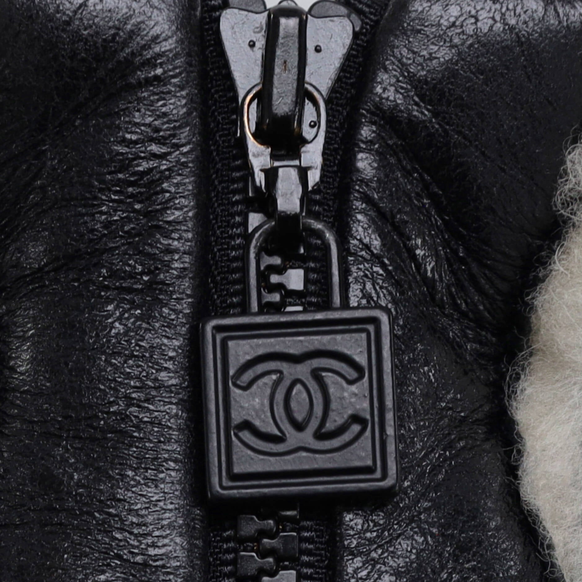 Women's Vintage Sport CC Zip Up Hooded Jacket Lambskin with Shearling
