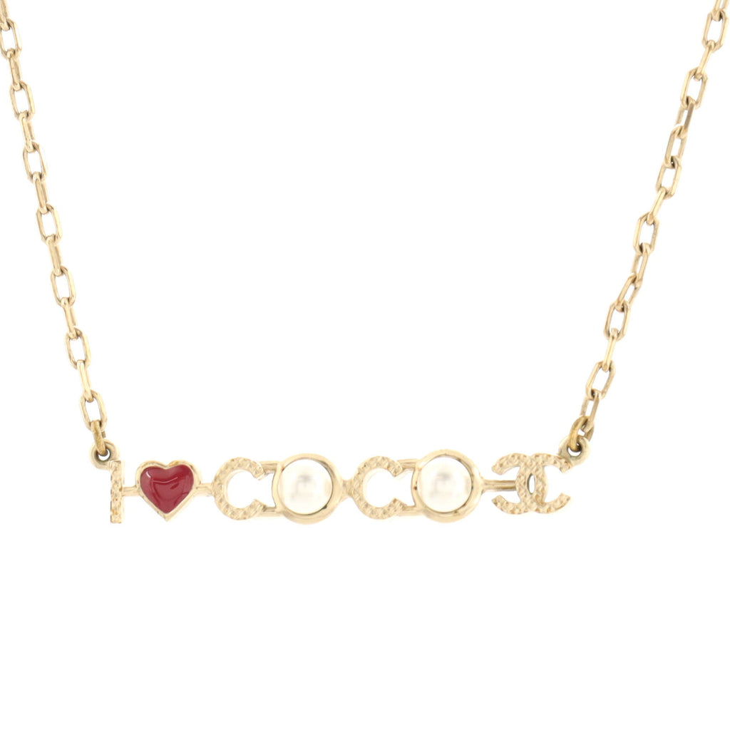 I Love Coco Necklace Metal with Resin and Faux Pearls