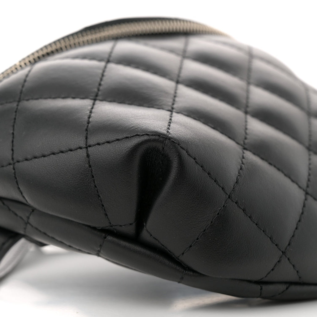 Lambskin Quilted Waist Belt Bag Black