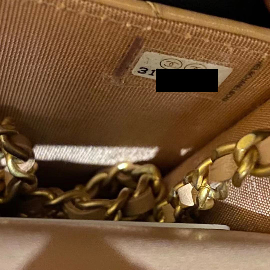 Chanel 21A Flap Coin Purse with Chain Beige  Calfskin