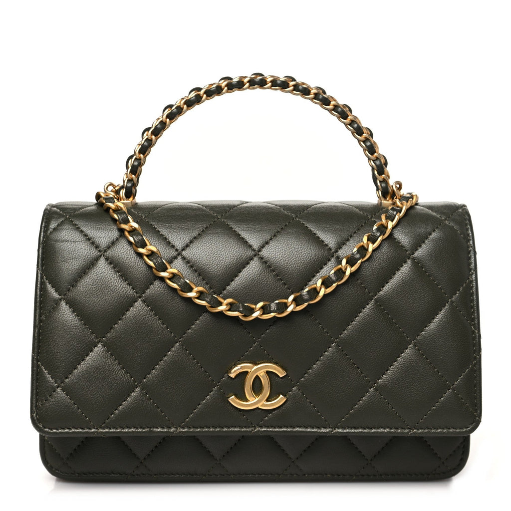 Lambskin Quilted Pick Me Up Wallet On Chain WOC Green