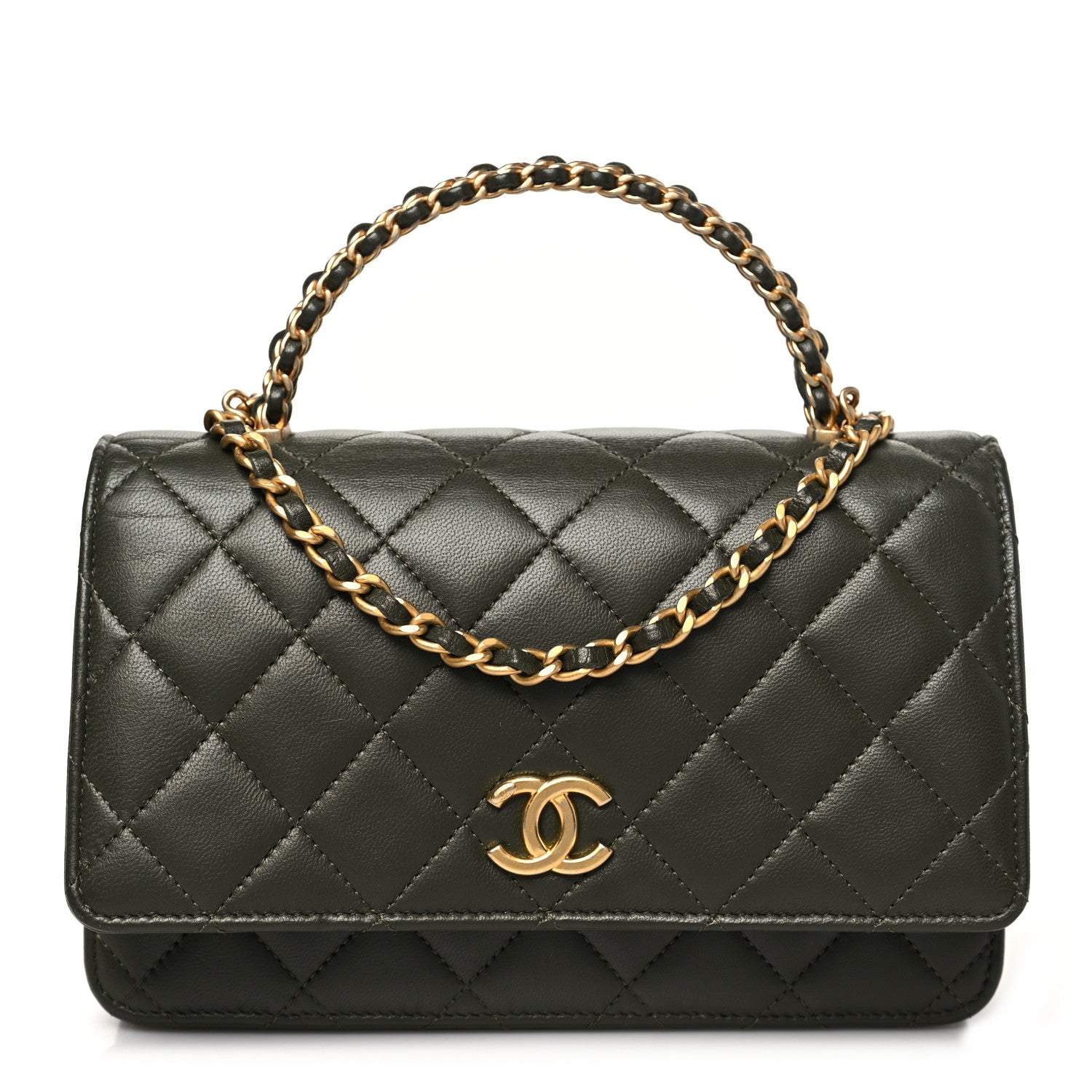 Lambskin Quilted Pick Me Up Wallet On Chain WOC Green