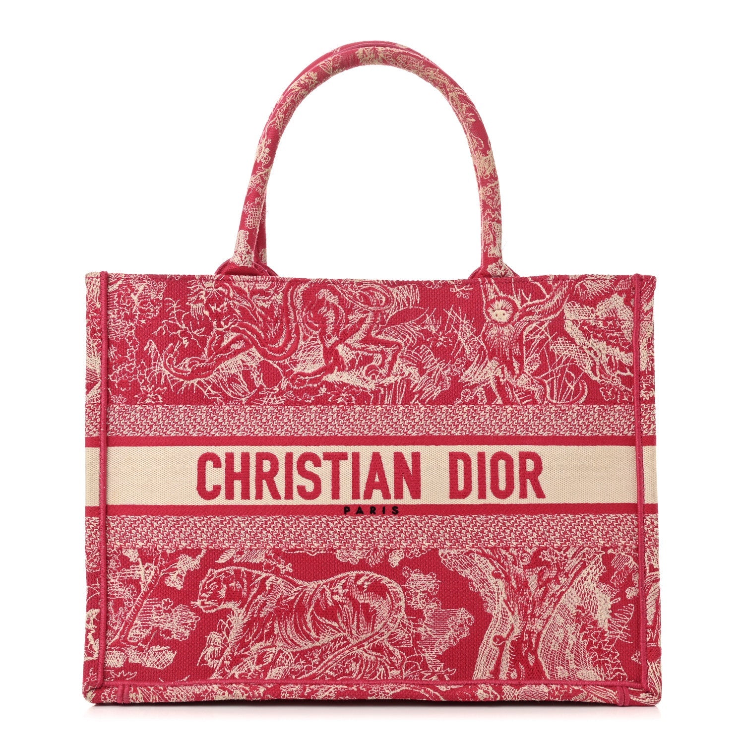 Canvas Embroidered Medium Dioriviera Toile De Jouy Book Tote Raspberry