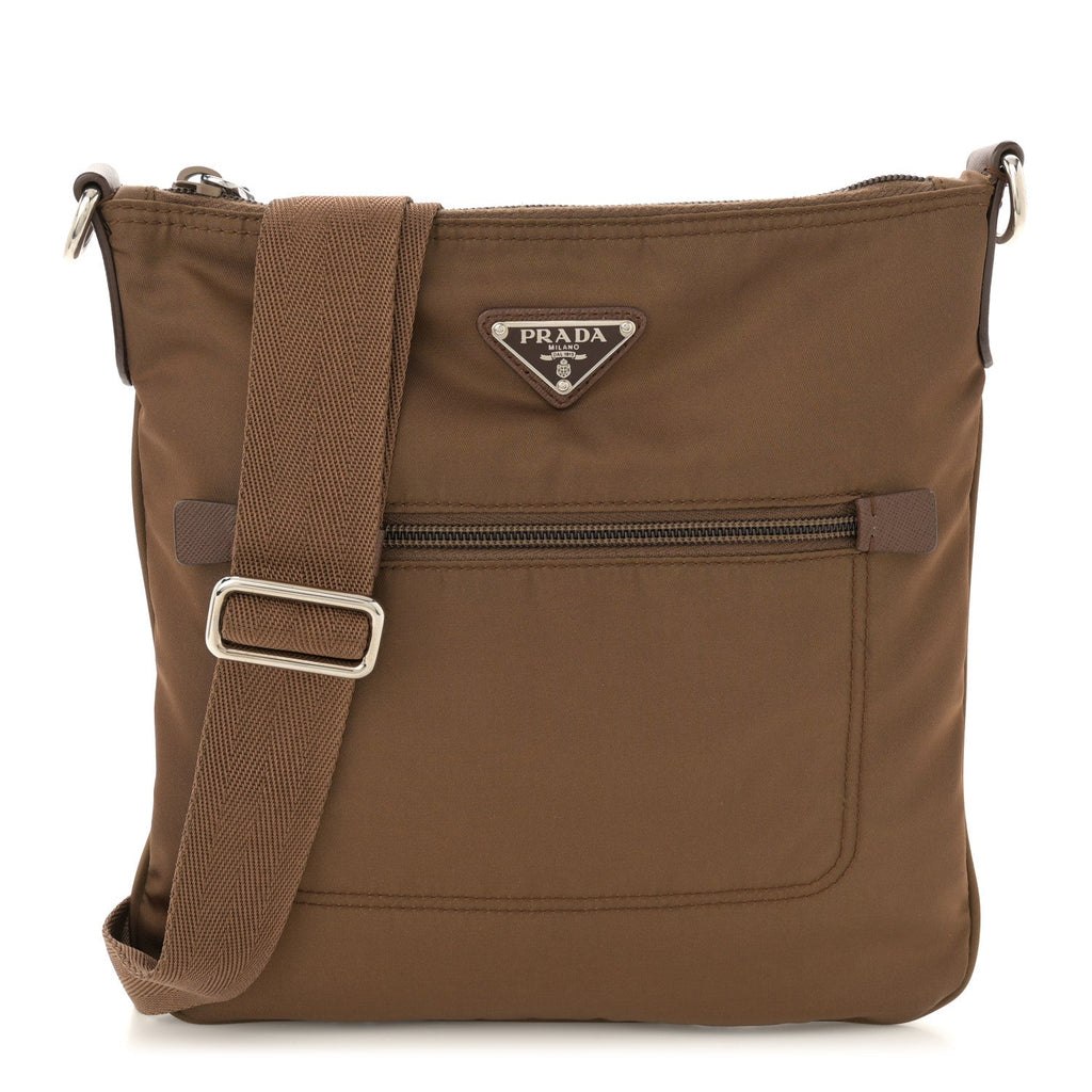 Tessuto Nylon Saffiano Flat Messenger Bag Brown