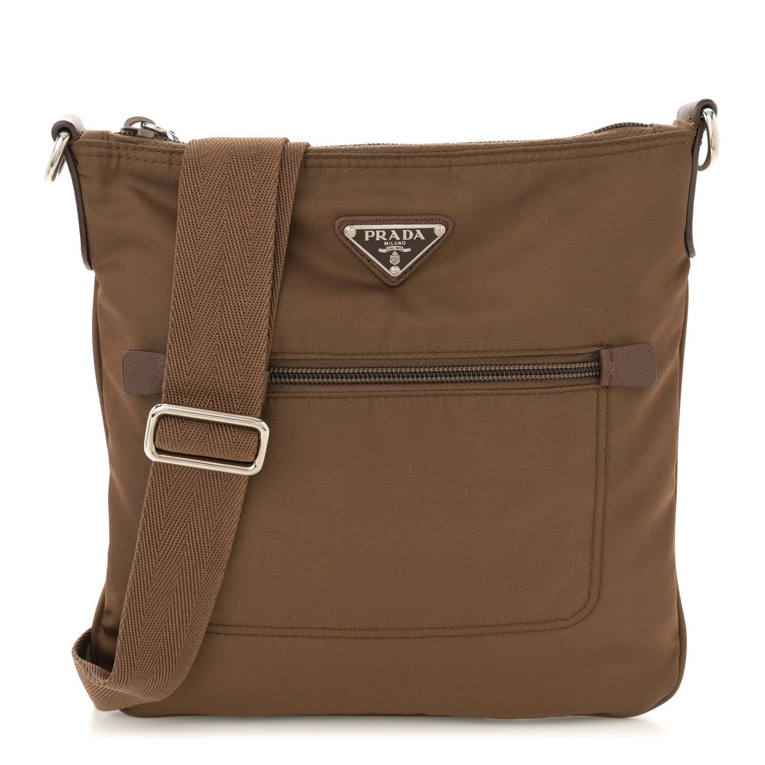 Tessuto Nylon Saffiano Flat Messenger Bag Brown
