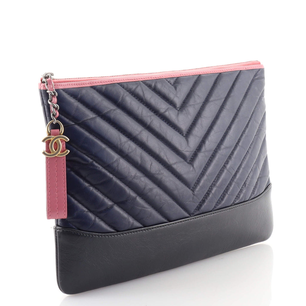 Gabrielle O Case Clutch Chevron Aged Calfskin Medium