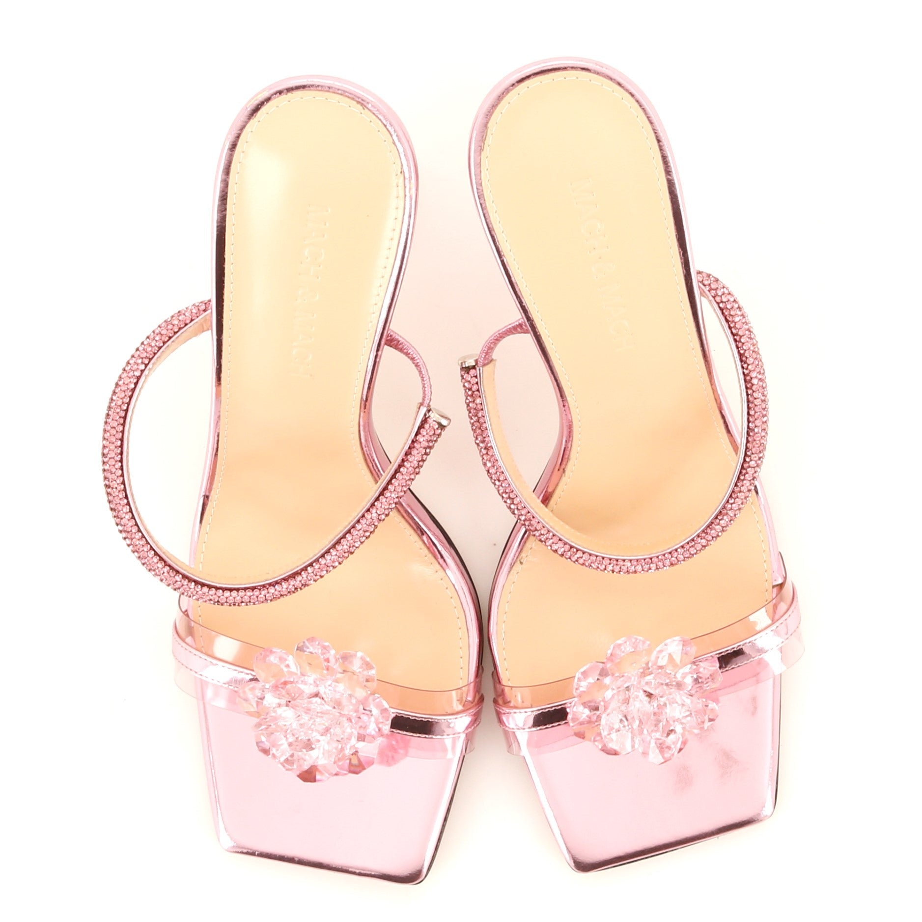 Women's Flower Heeled Sandals Embellished PVC and Leather