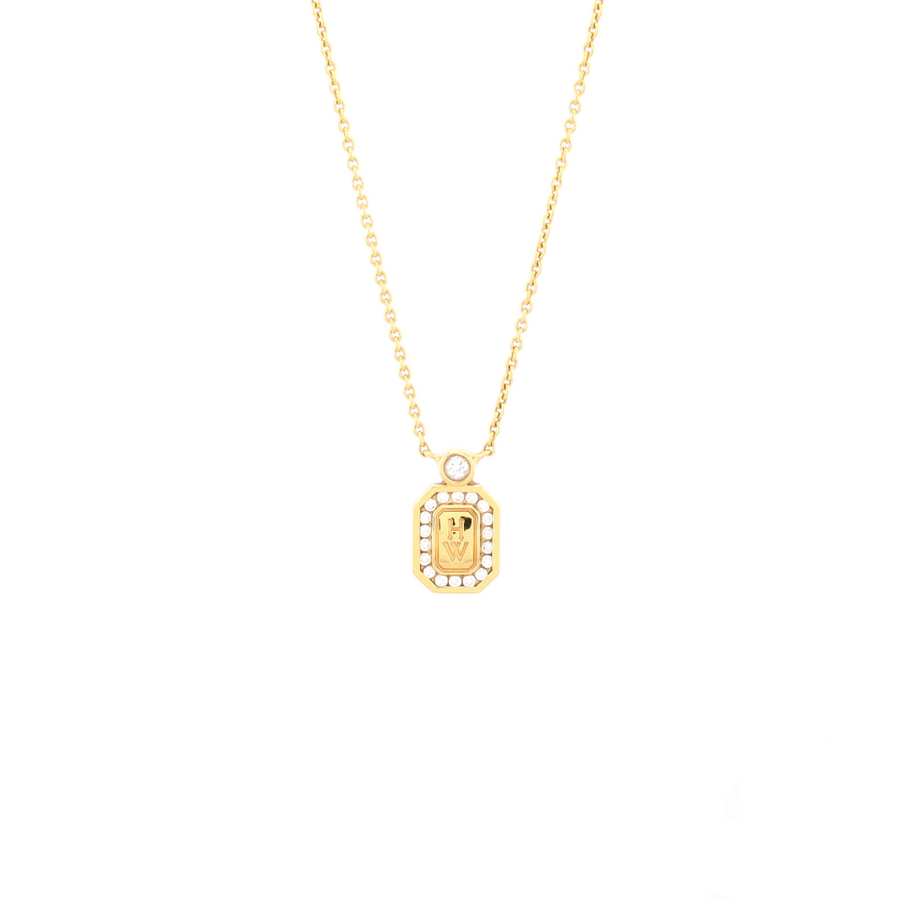 HW Logo Pendant Necklace 18K Yellow Gold with Diamonds