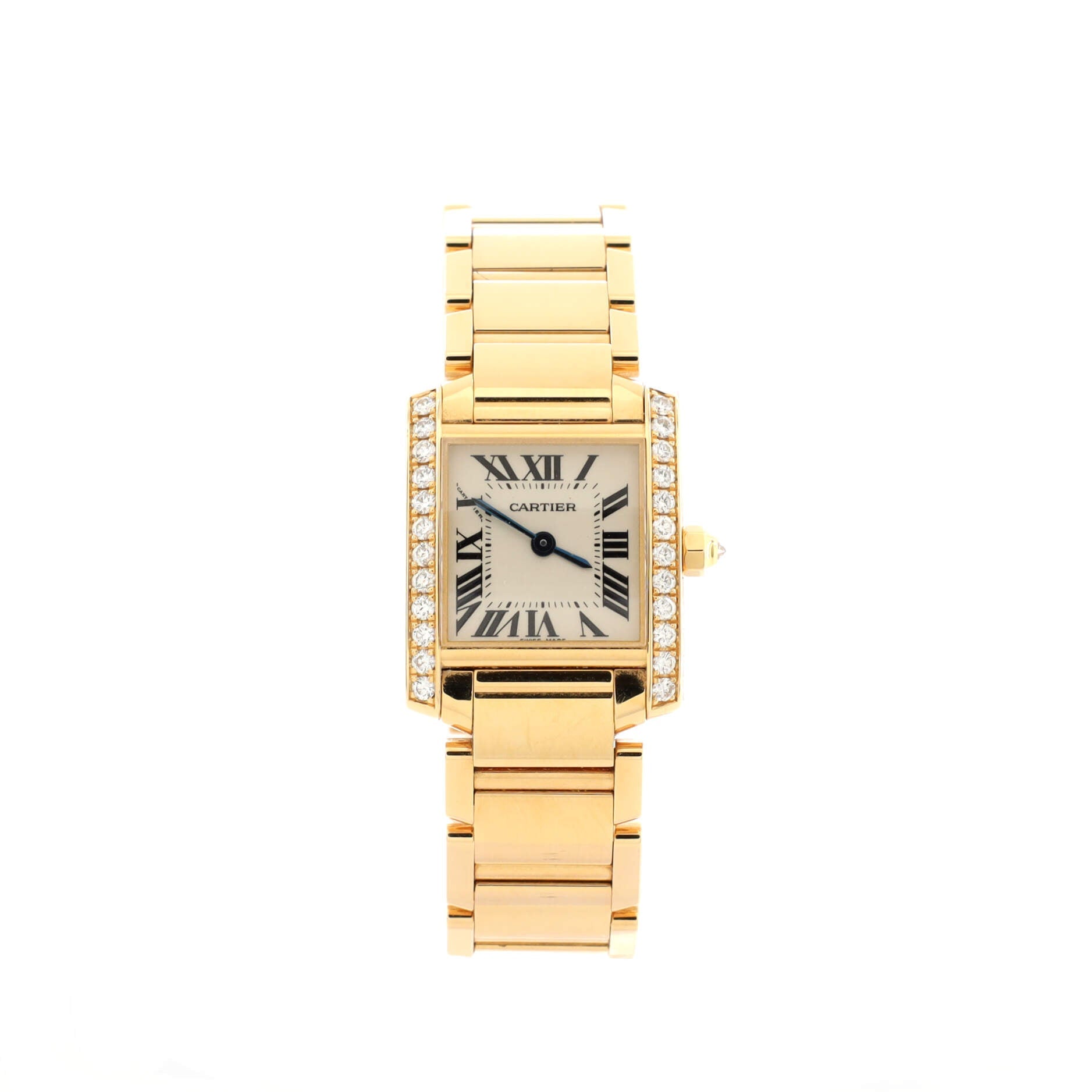 Tank Francaise Quartz Watch Yellow Gold with Diamond Bezel 20