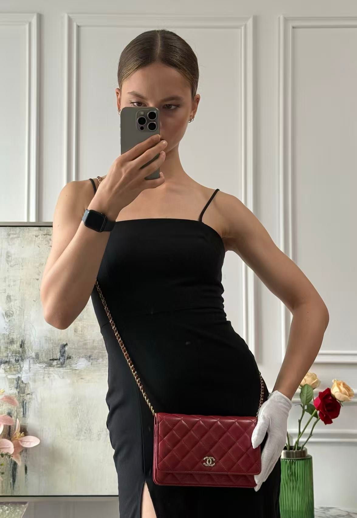Chanel Wallet on Chain Red Enamel Buckle Classic Woc