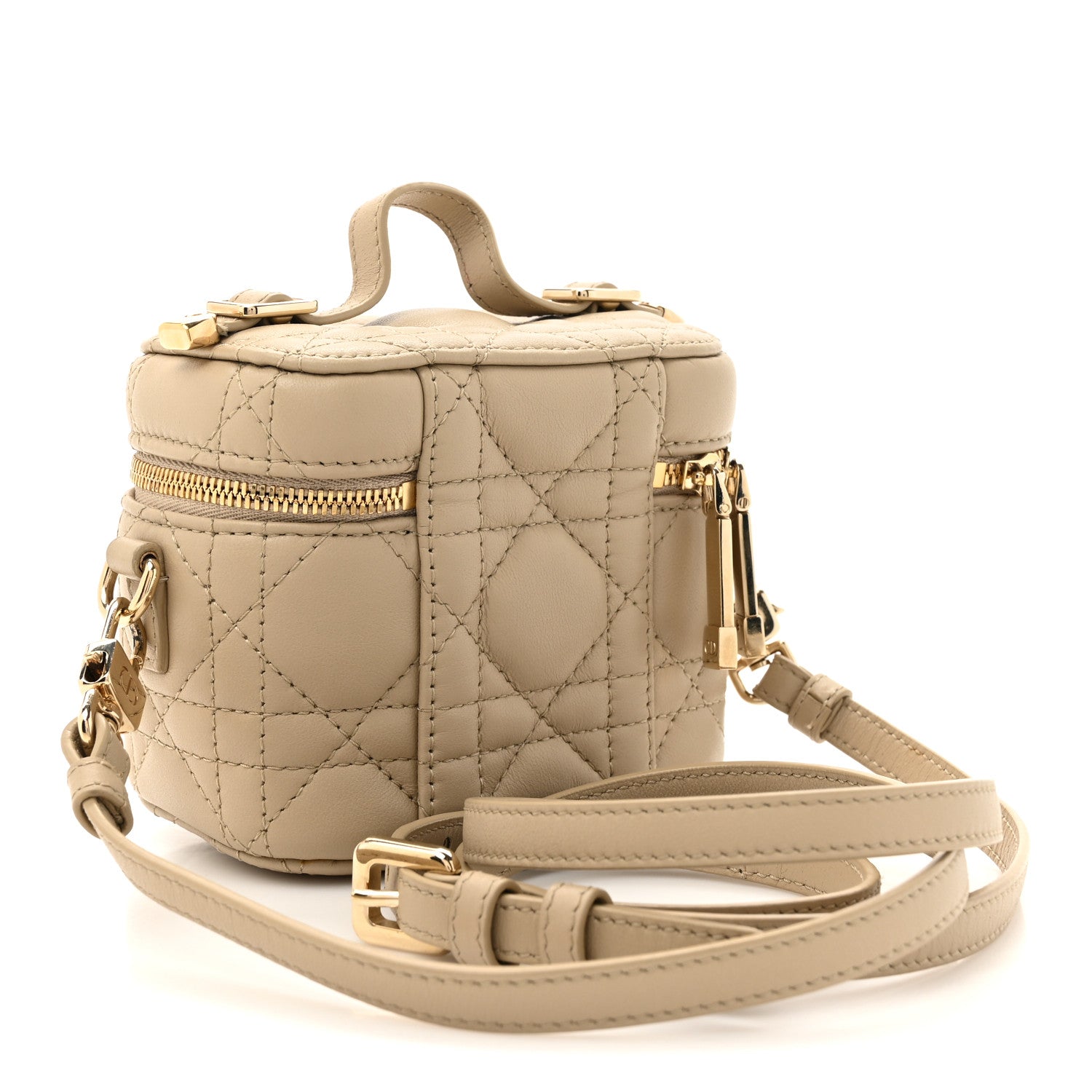 Lambskin Cannage Micro Lady Dior Vanity Case Beige