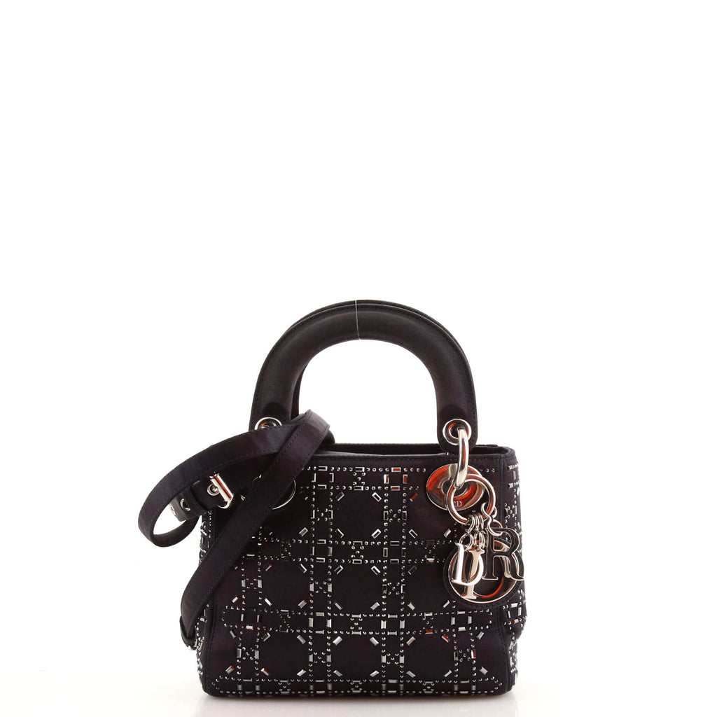 Lady Dior Bag Crystal Embellished Cannage Quilt Satin Mini