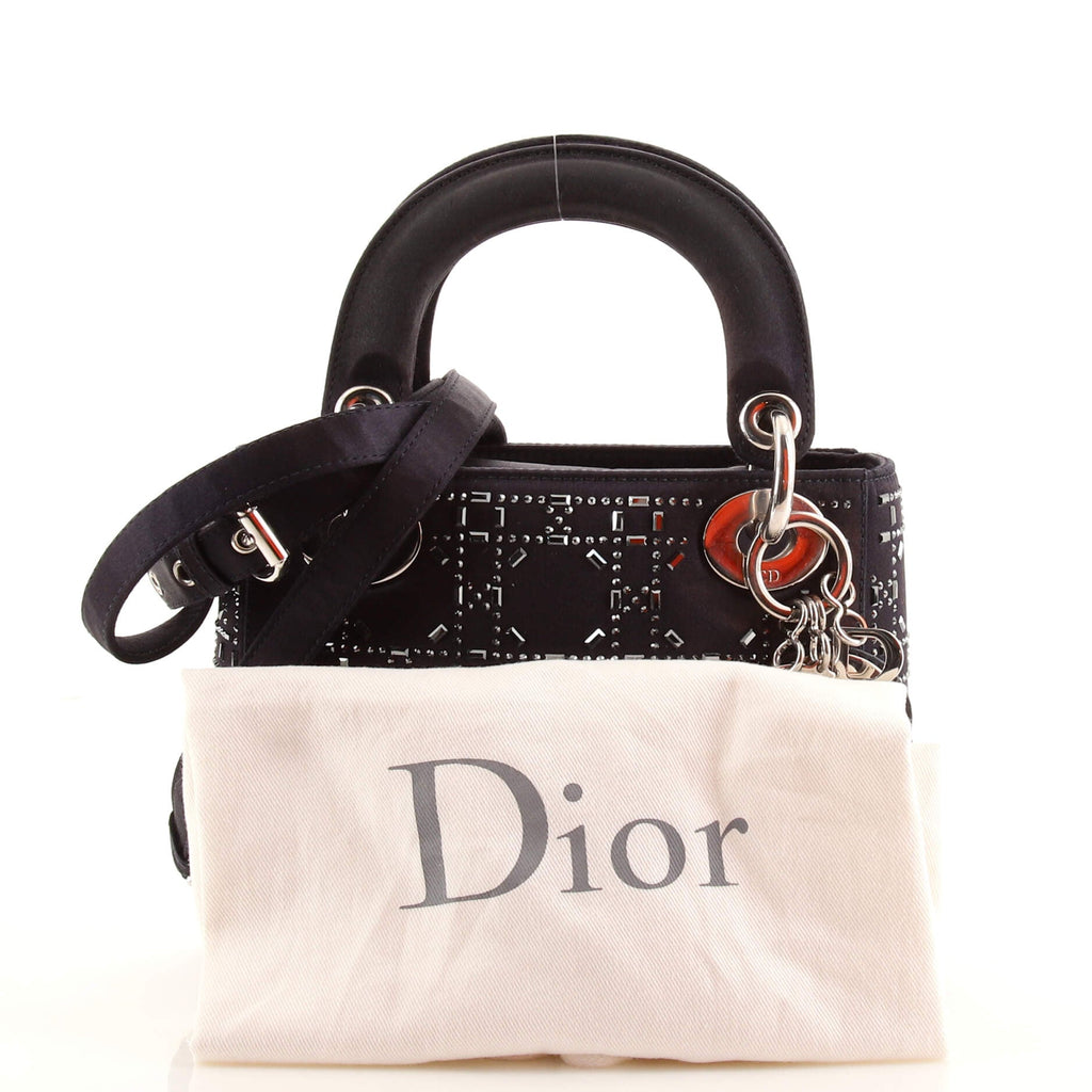 Lady Dior Bag Crystal Embellished Cannage Quilt Satin Mini