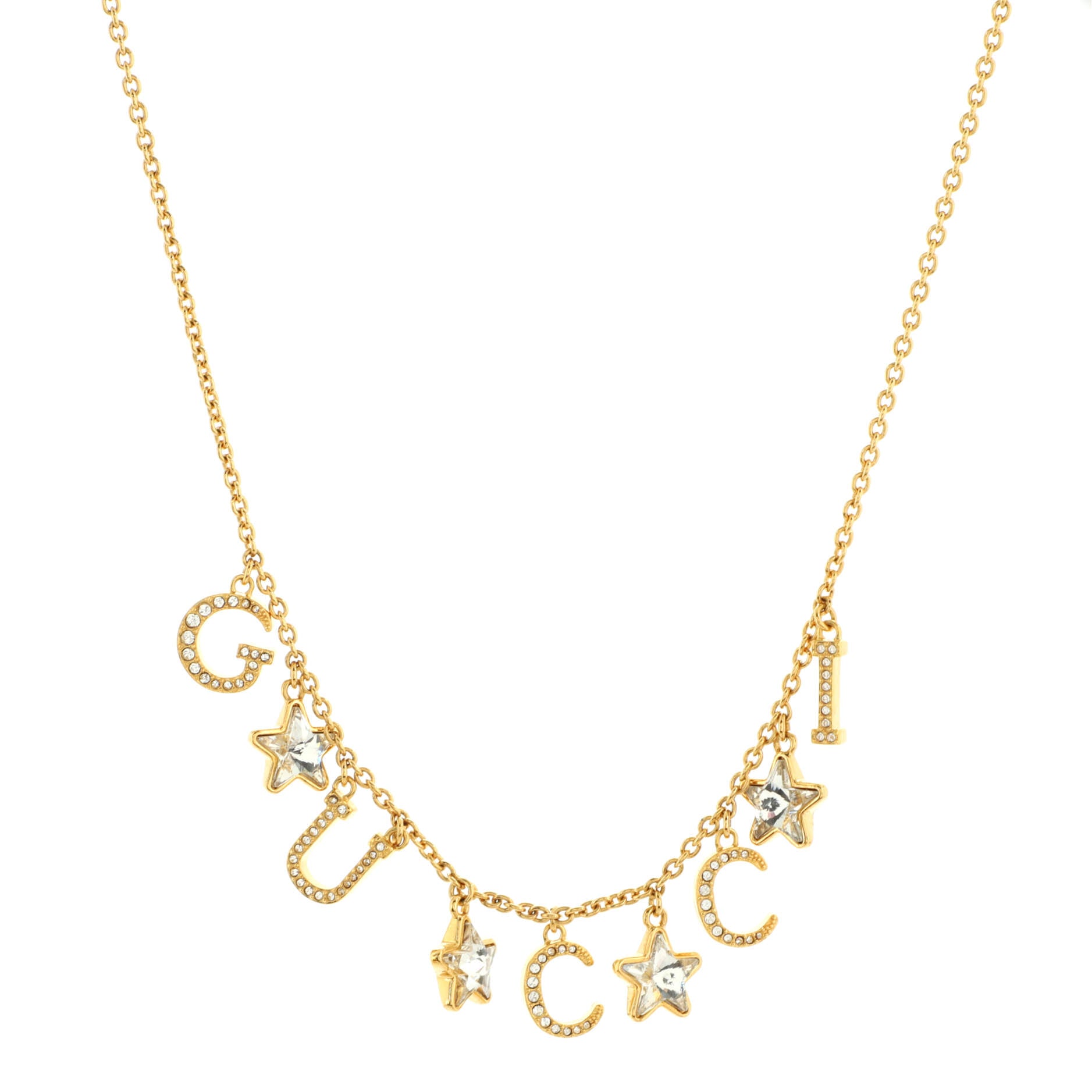 Script Logo Star Necklace Metal with Crystal