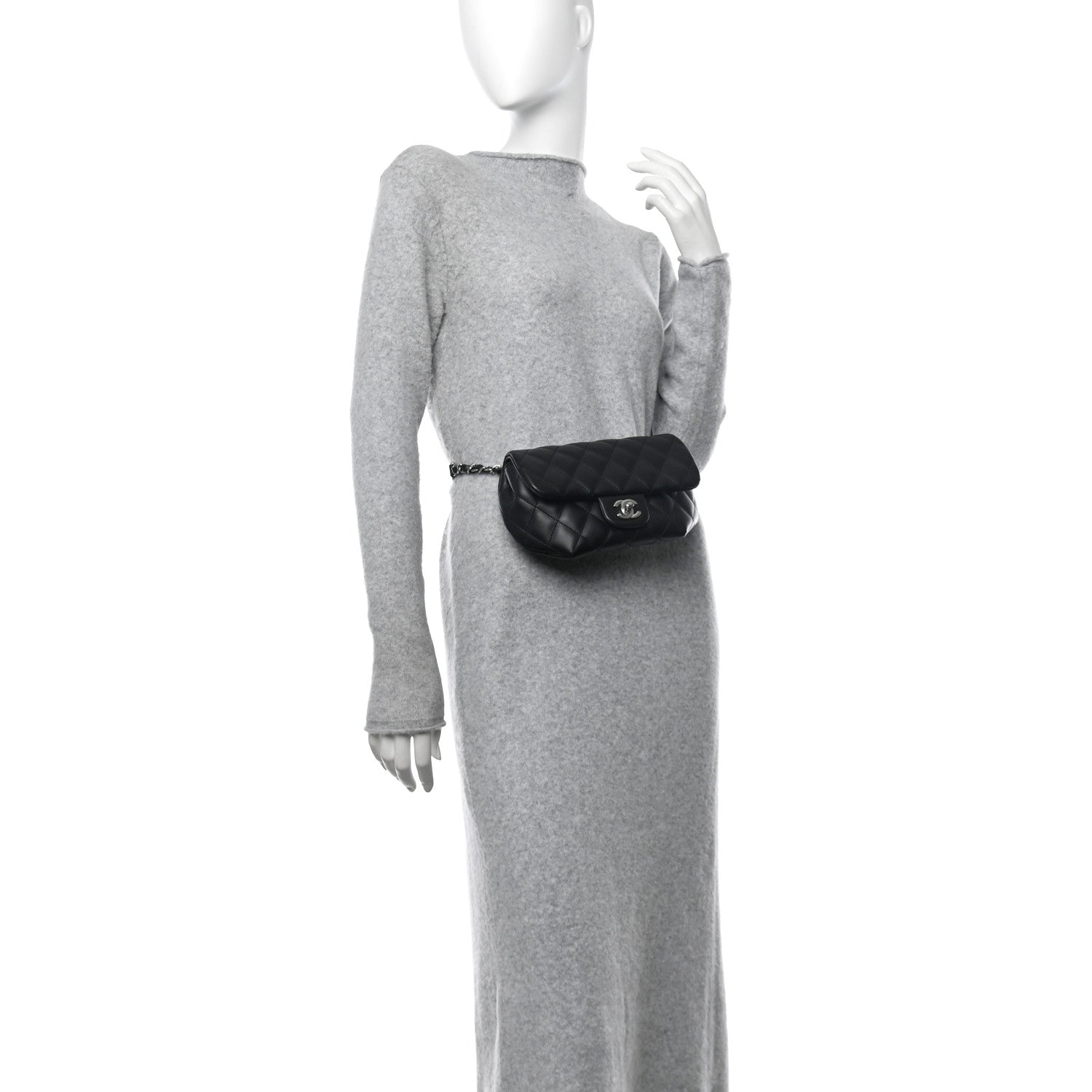 Calfskin Quilted CC Uniform Flap Belt Bag Black
