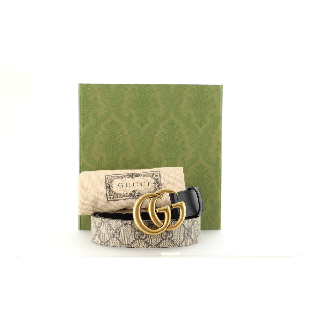 GG Marmont Belt GG Coated Canvas and Leather Wide 80