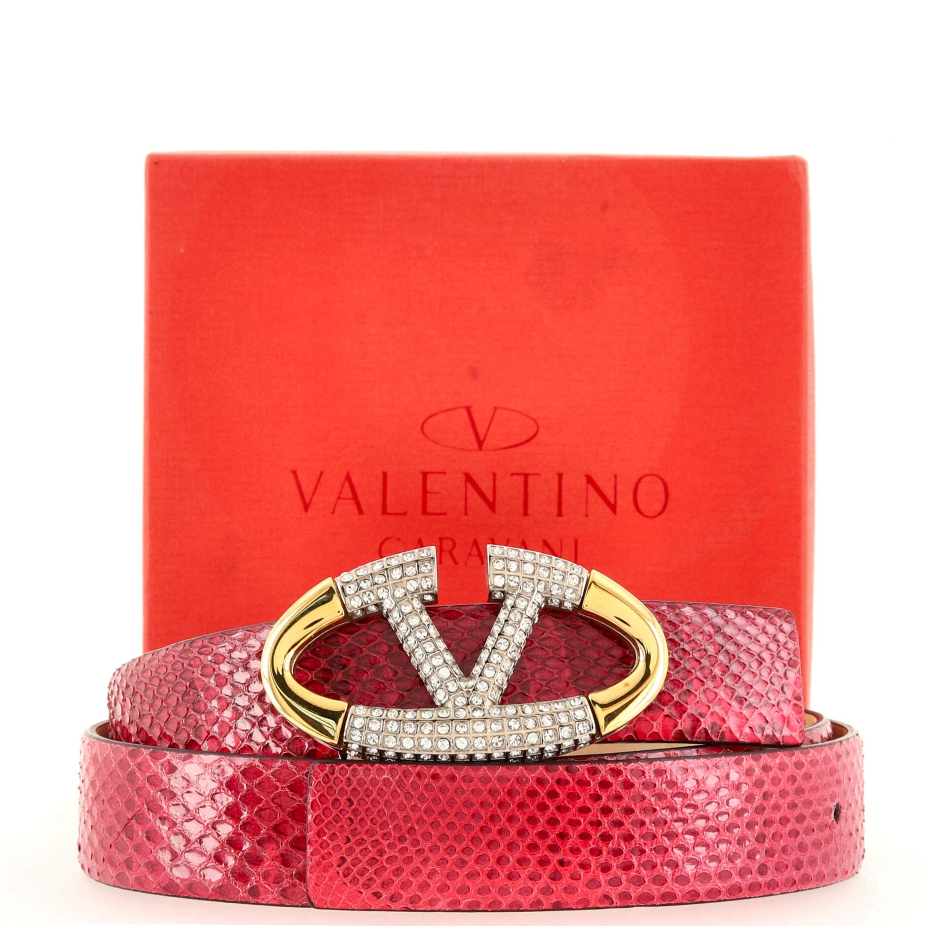 VLogo Belt Python Embossed Leather with Crystals Medium 90